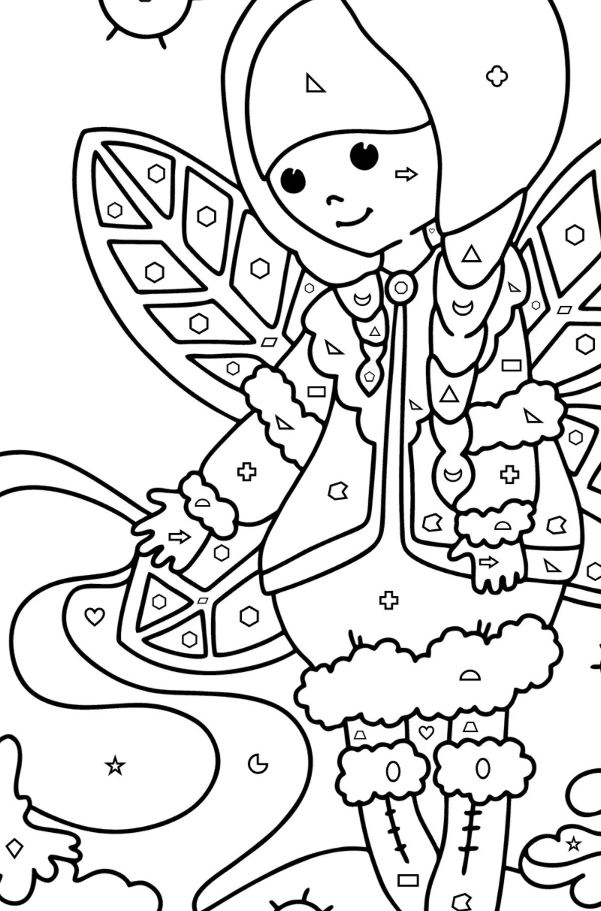 Winter Fairy coloring page - Coloring by Geometric Shapes for Kids