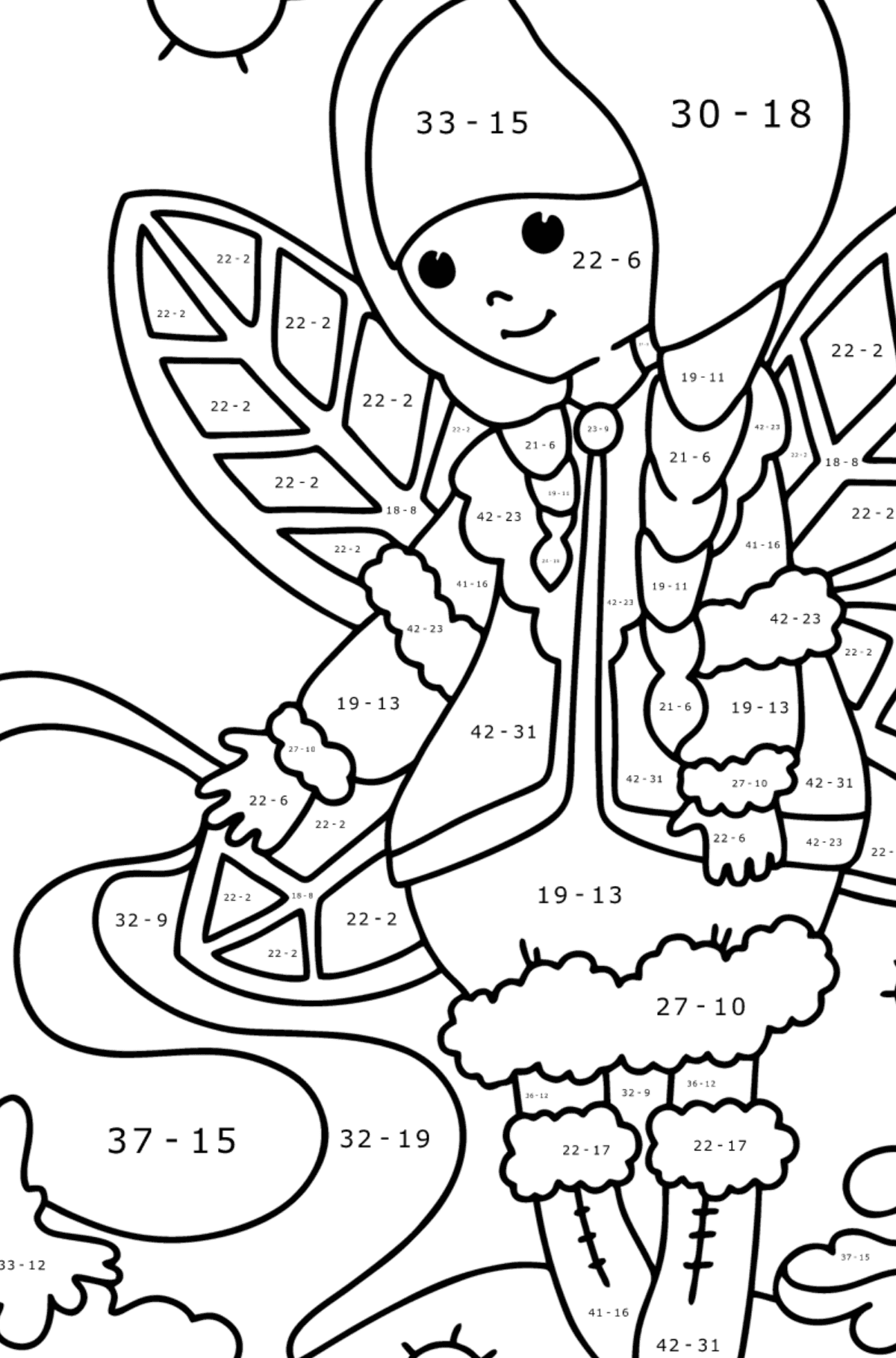 Winter Fairy coloring page - Math Coloring - Subtraction for Kids