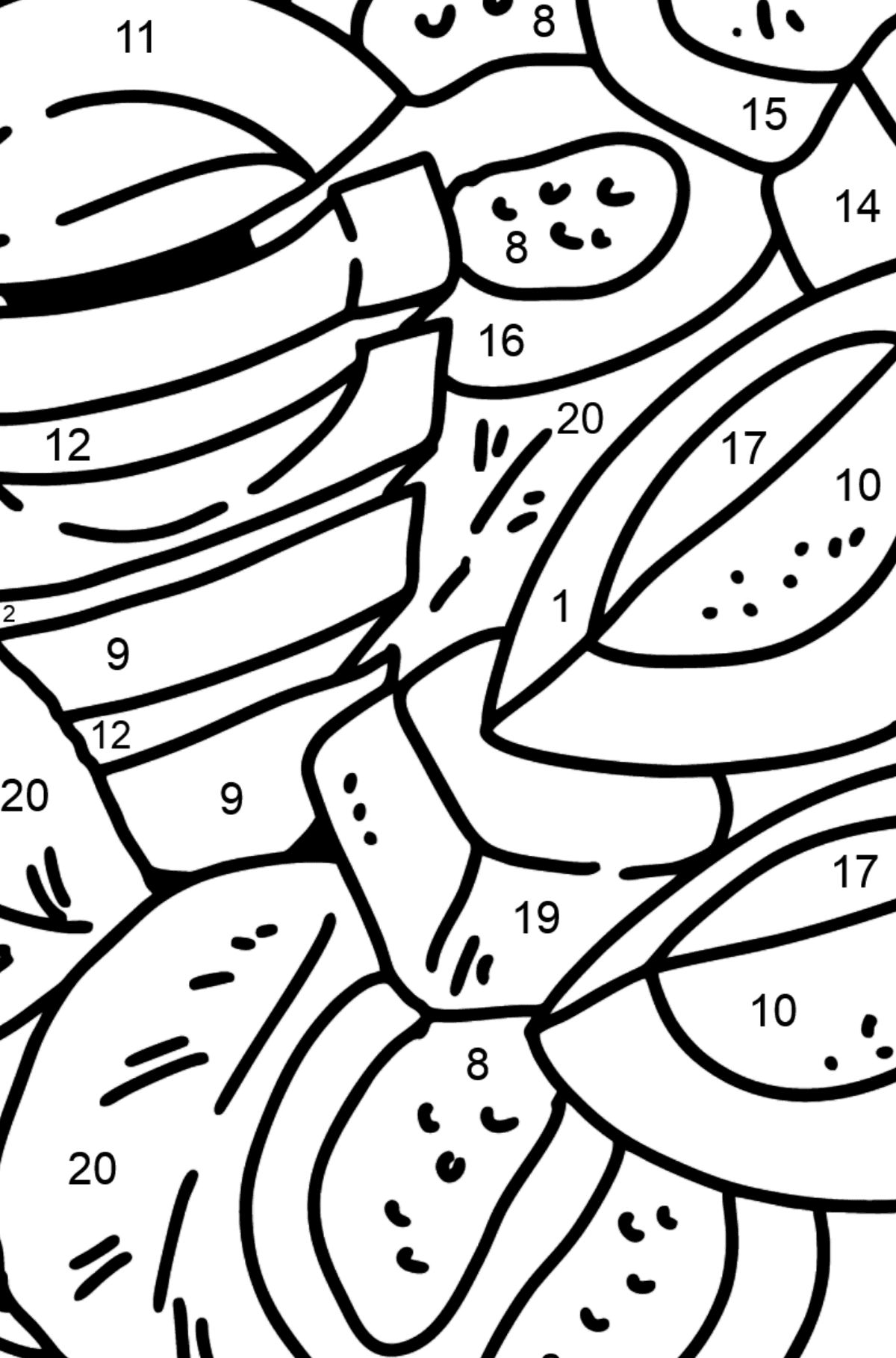 Boyama sayfası avokadolu salata - Sayılarla Boyama çocuklar için