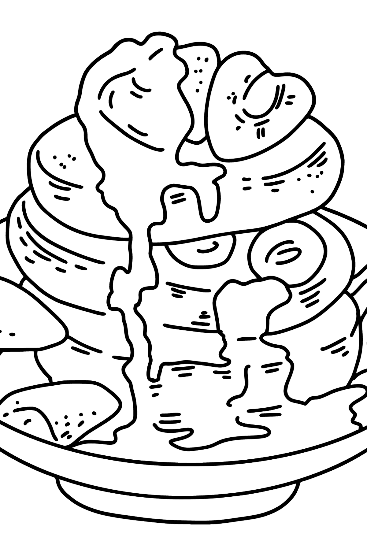 Tegning til farvning morgenmad - pandekager med honning - Tegninger til farvelægning for børn