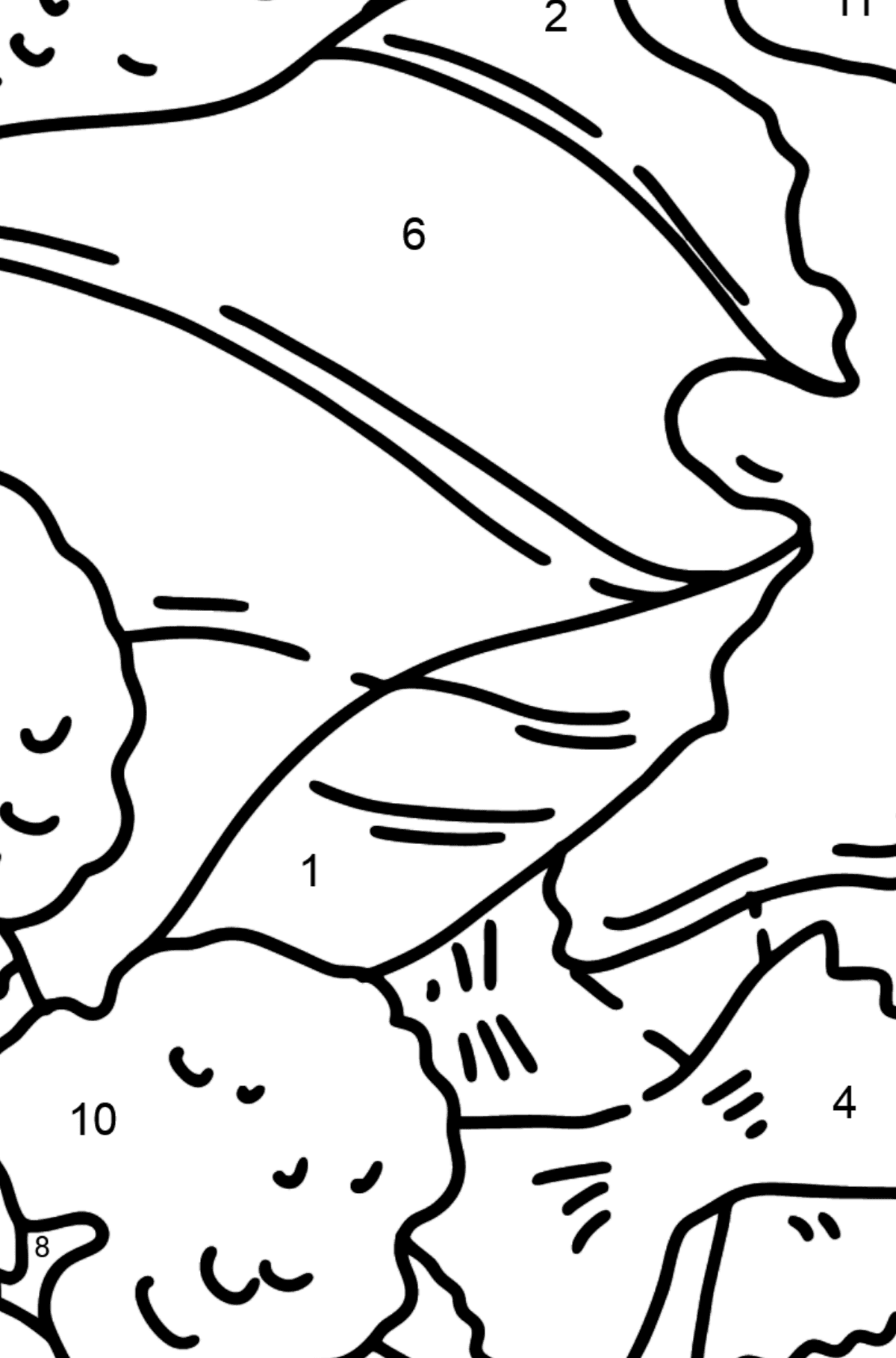Розмальовка Вечеря - макарони та риба - Розмальовки за номерами для дітей