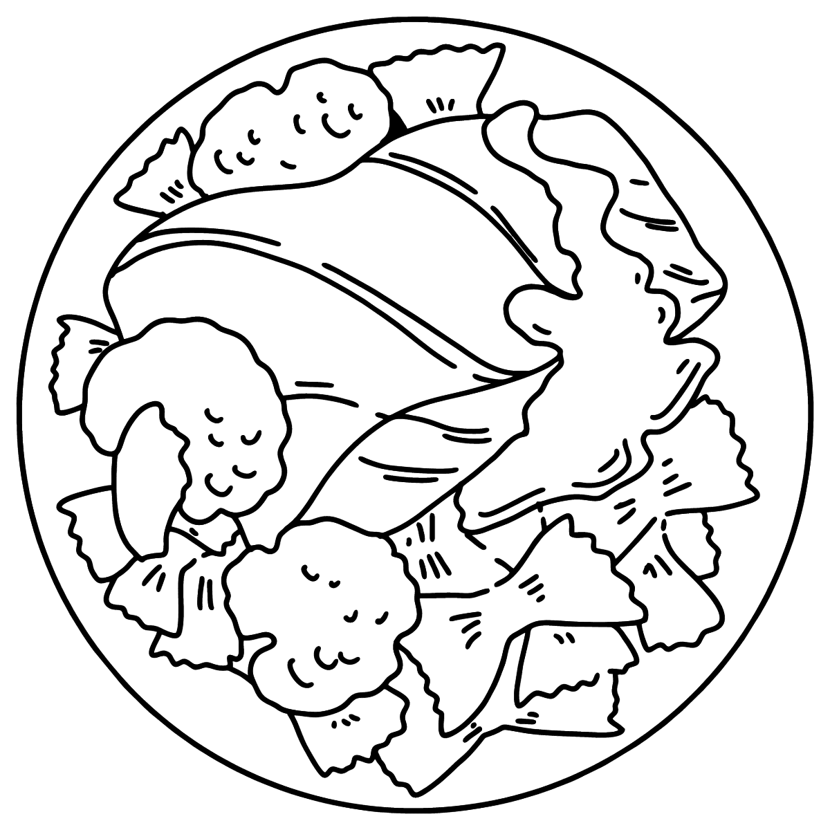 Dinner pasta and fish coloring page online or printable for free 