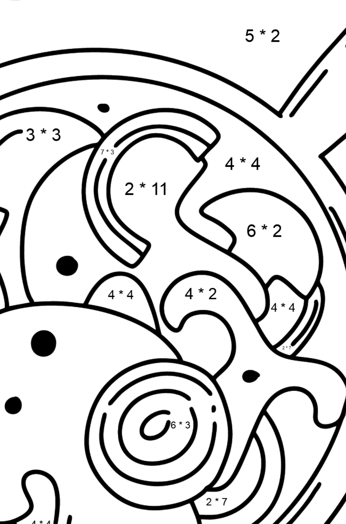 Desenho de Cogumelos em Molho Cremoso - Colorindo com Matemática - Multiplicação para Crianças