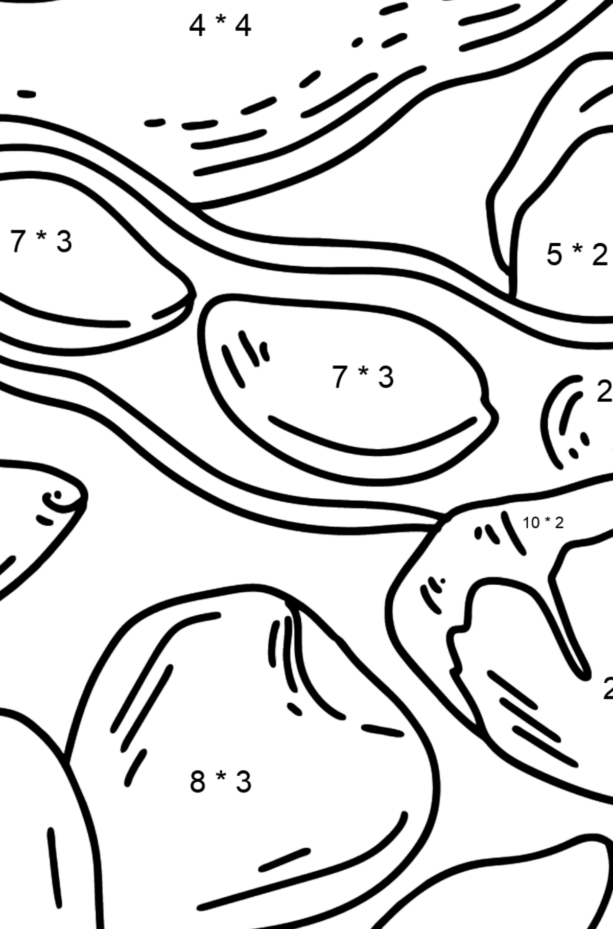 Desenho para colorir de Nozes - Amendoins e Avelãs - Colorindo com Matemática - Multiplicação para Crianças
