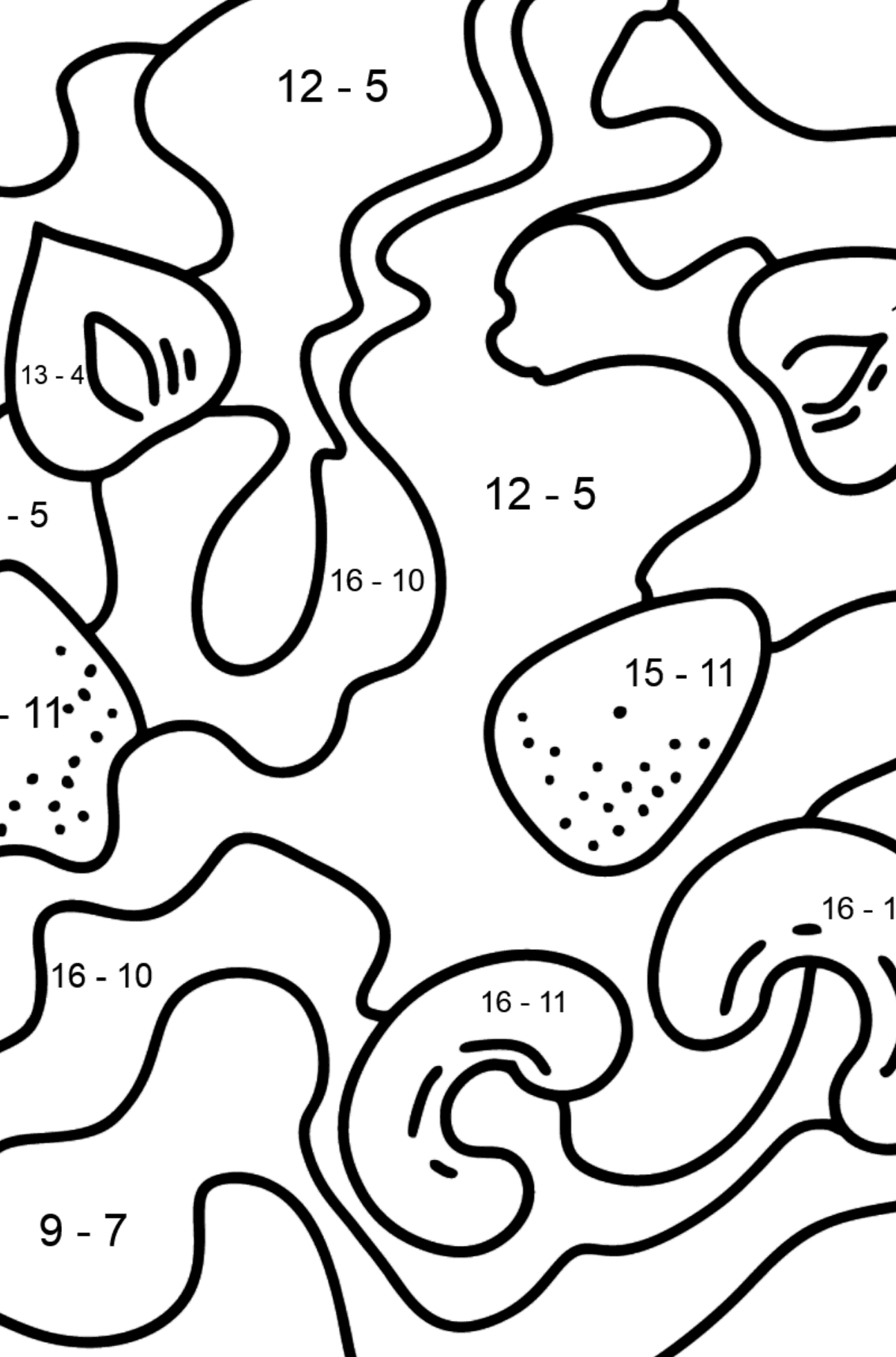 Розмальовка Каша з горіхами та полуницею - Математична Розмальовка Віднімання для дітей