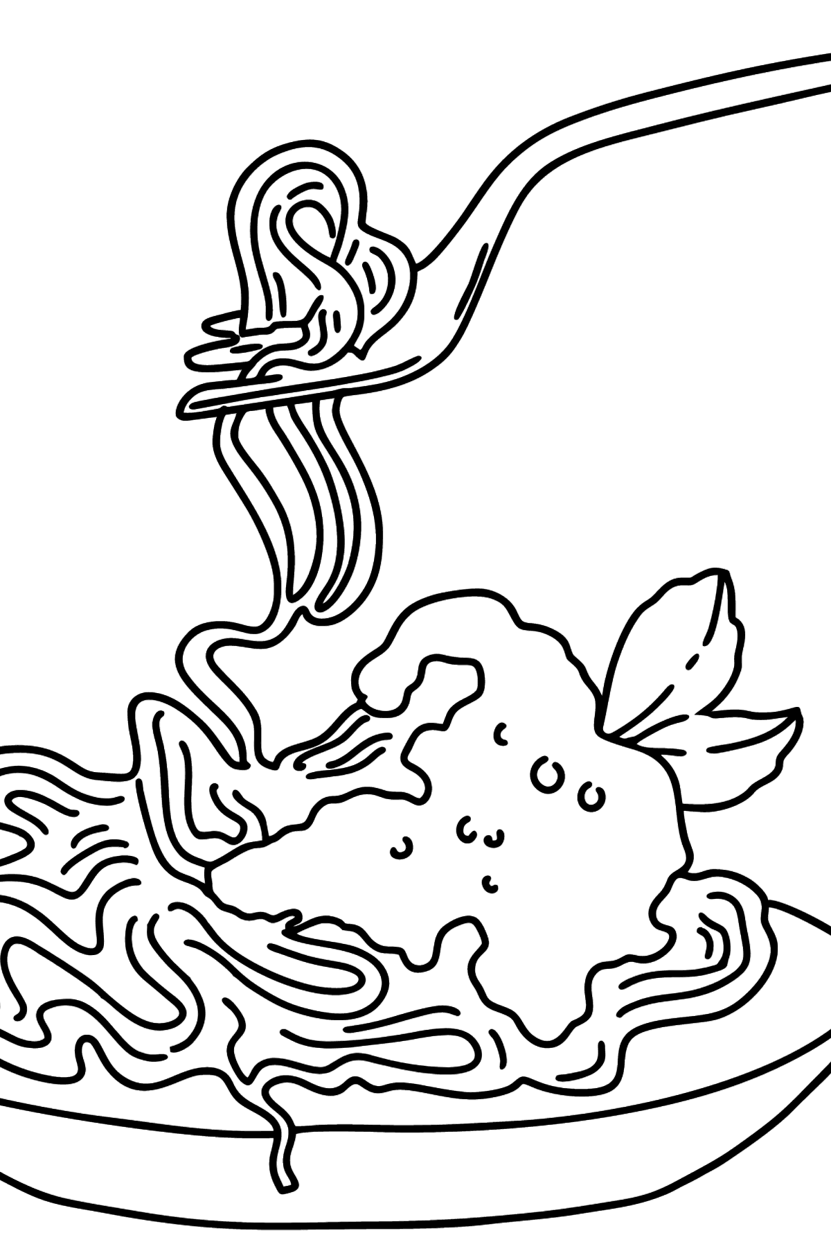 Tegning til farvning spaghetti med tomatsauce - Tegninger til farvelægning for børn