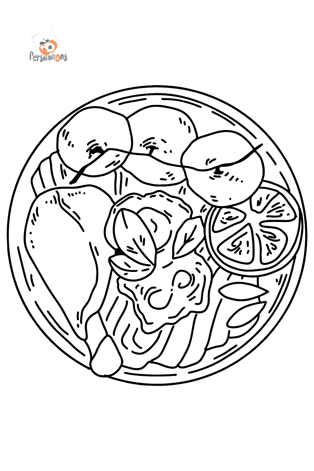Spaghetti with baked tomatoes and chicken coloring page online 