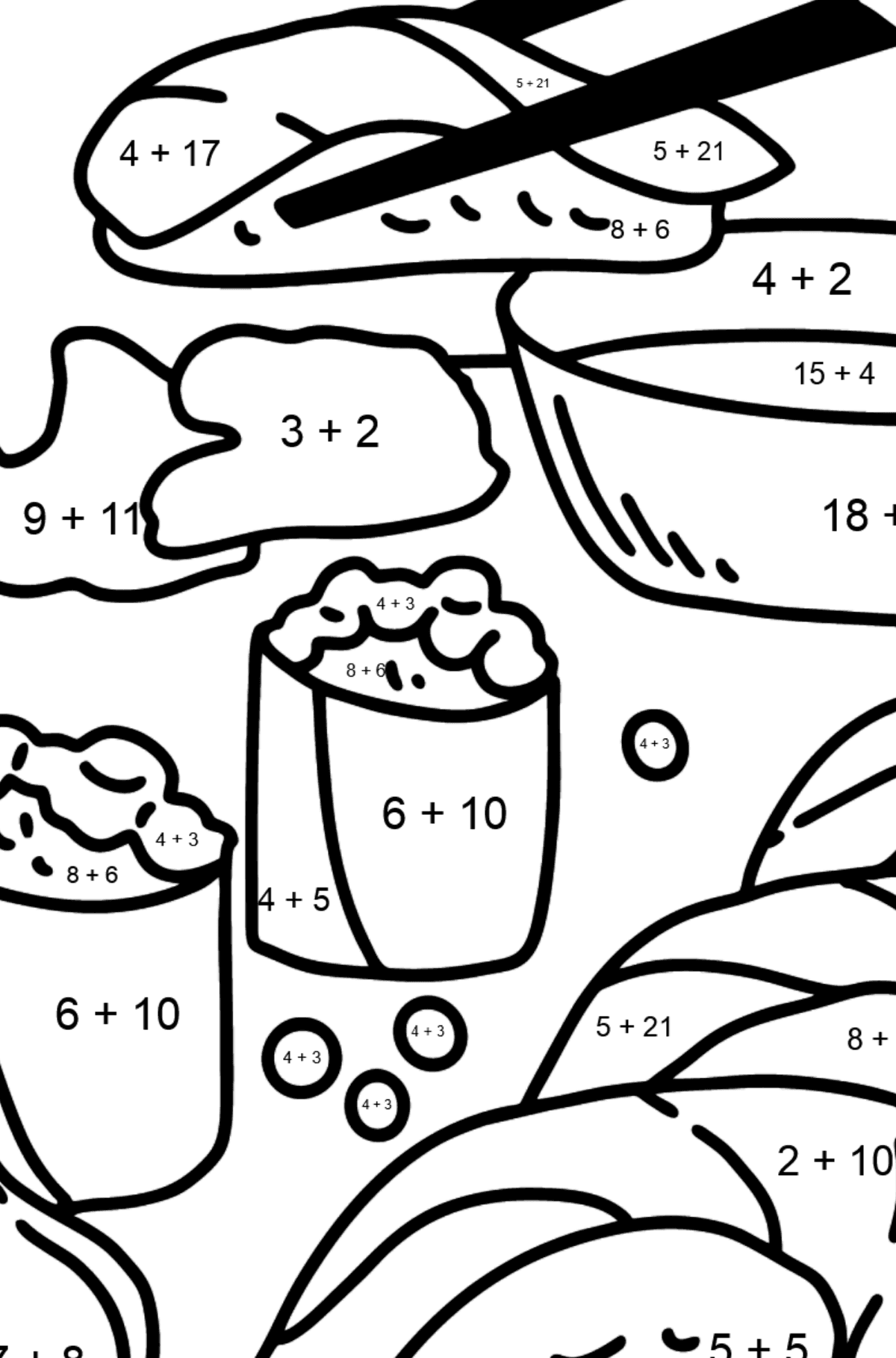 Sushi coloring page - Math Coloring - Addition for Kids