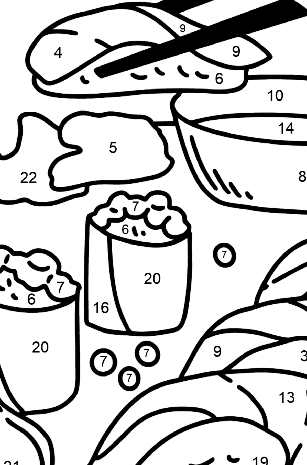 Desenho para colorir de sushi - Colorir por Números para Crianças