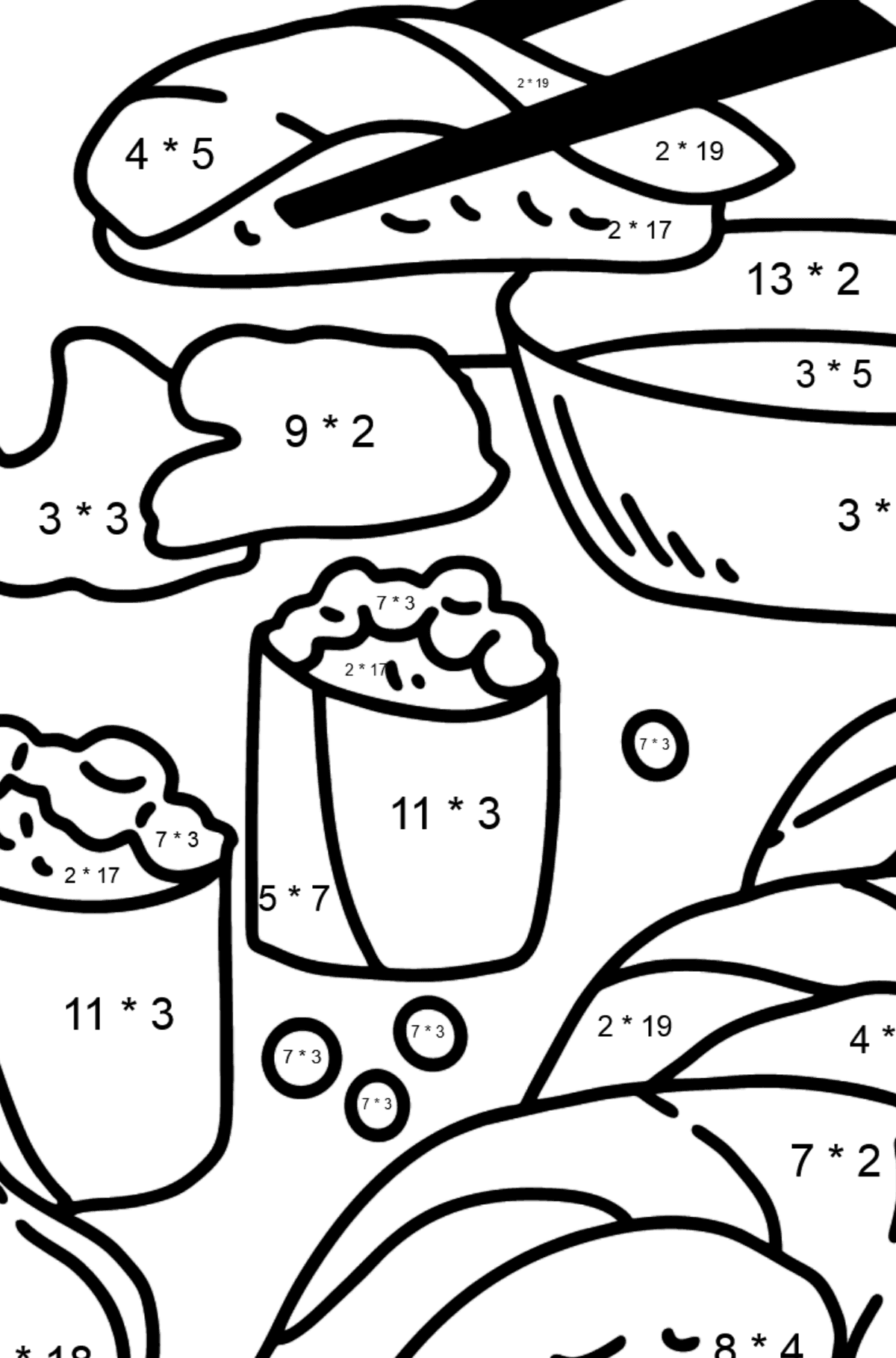 Desenho para colorir de sushi - Colorindo com Matemática - Multiplicação para Crianças