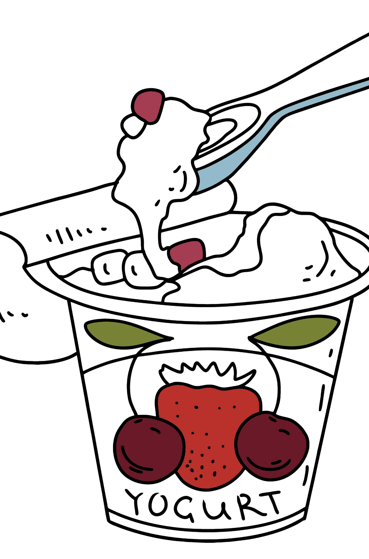 Tegning til fargelegging yoghurt med bær - Tegninger til fargelegging for barn