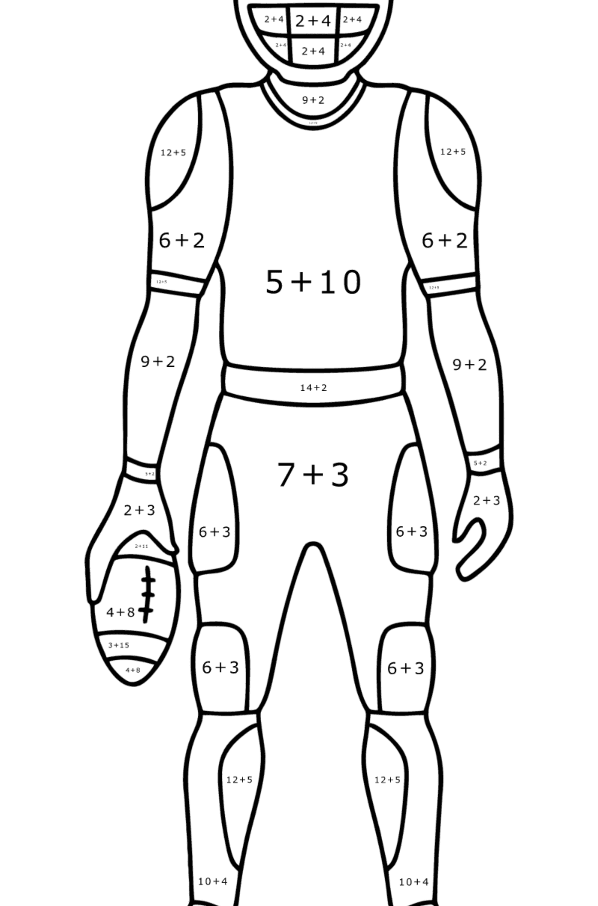 Dibujo Jugador de fútbol de la NFL para colorear - Colorear con Matemáticas - Sumas para Niños