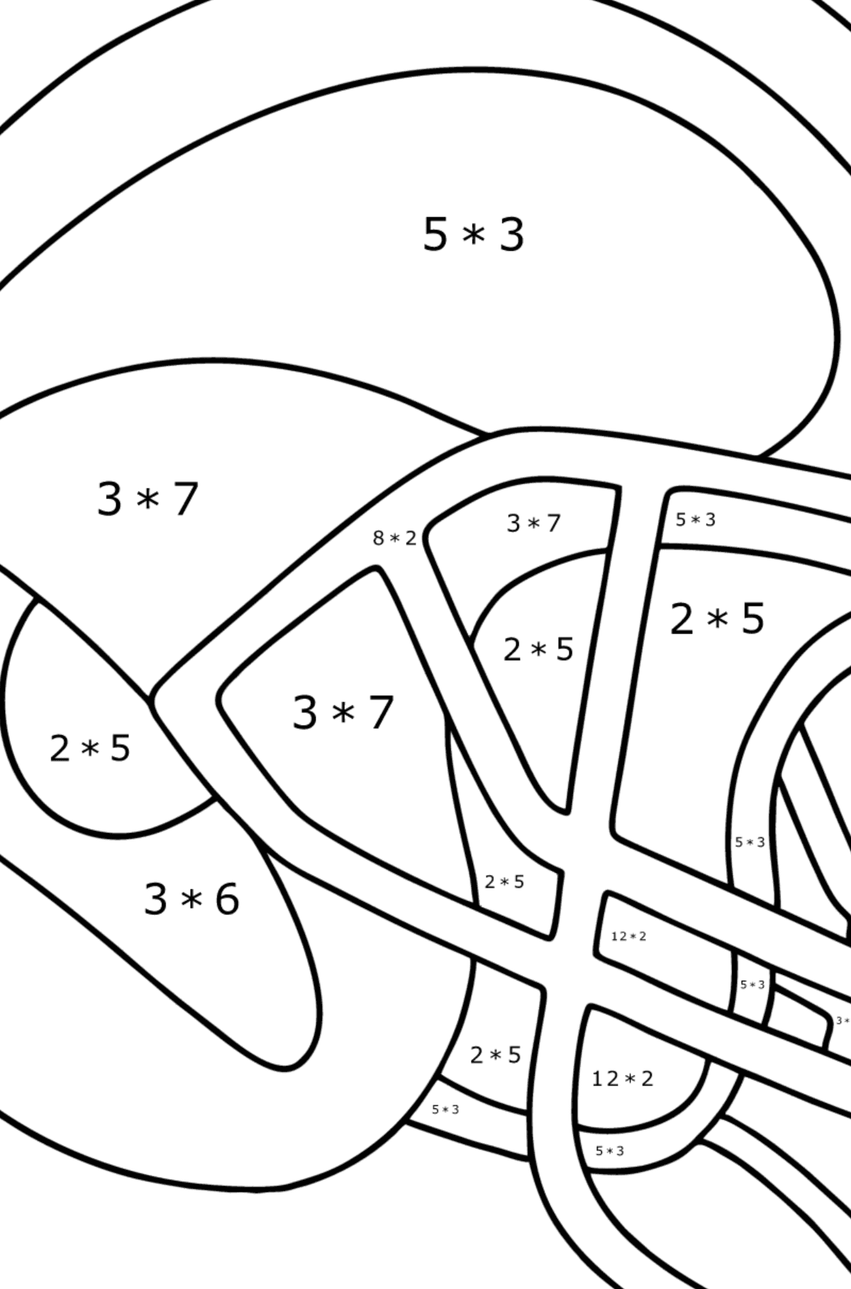 Målarbild NFL skyddshjälm - Matematik Färgläggning - Multiplikation För barn