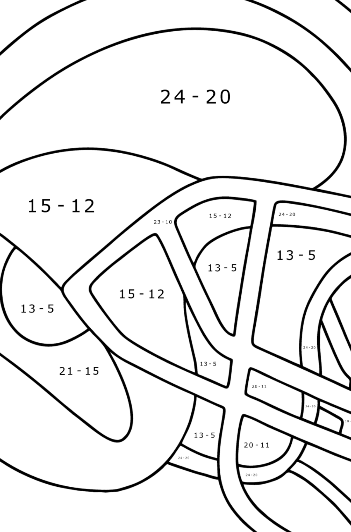 Disegno da colorare Casco di sicurezza NFL - Colorazione matematica - Sottrazione per bambini