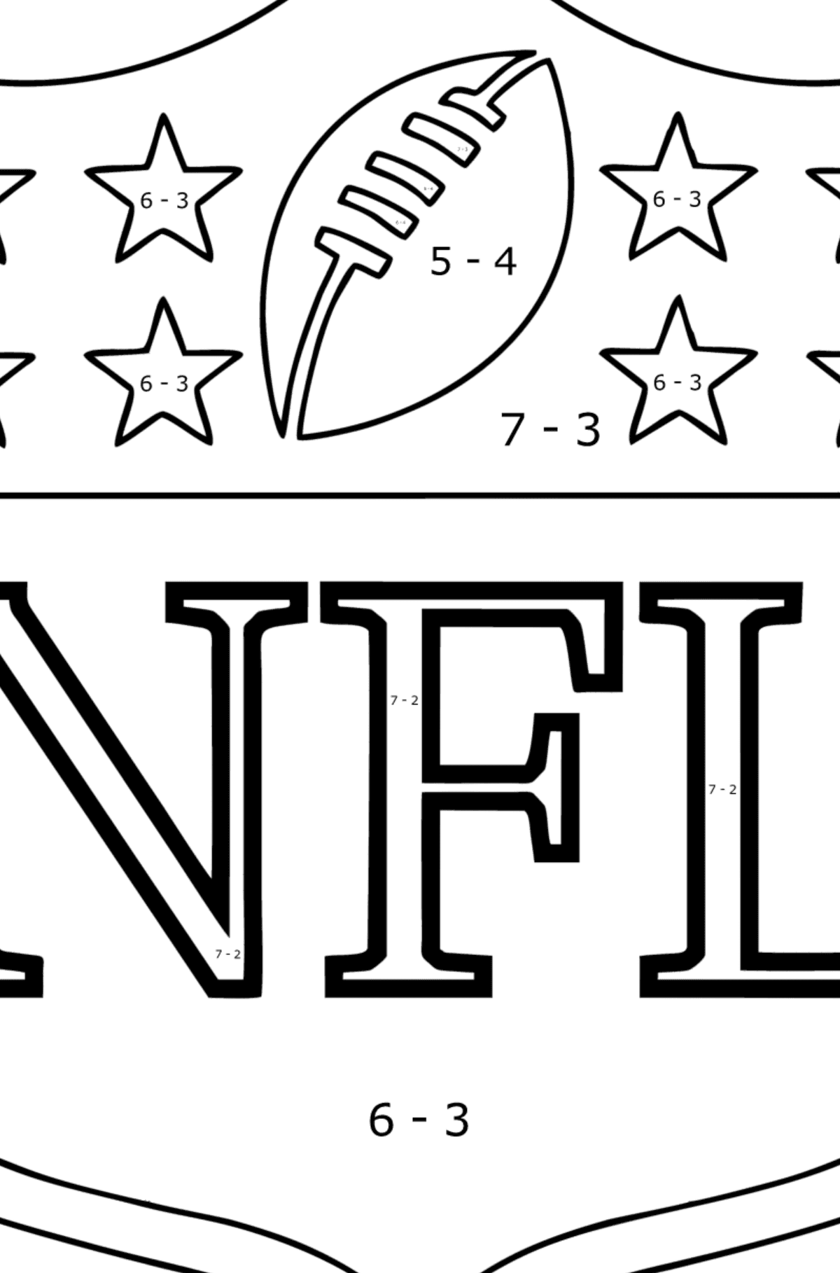 Dibujo Logotipo de la NFL para colorear - Colorear con Matemáticas - Restas para Niños