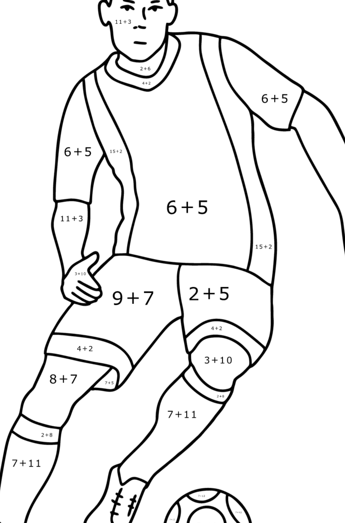 UEFA Football Player сoloring page - Math Coloring - Addition for Kids
