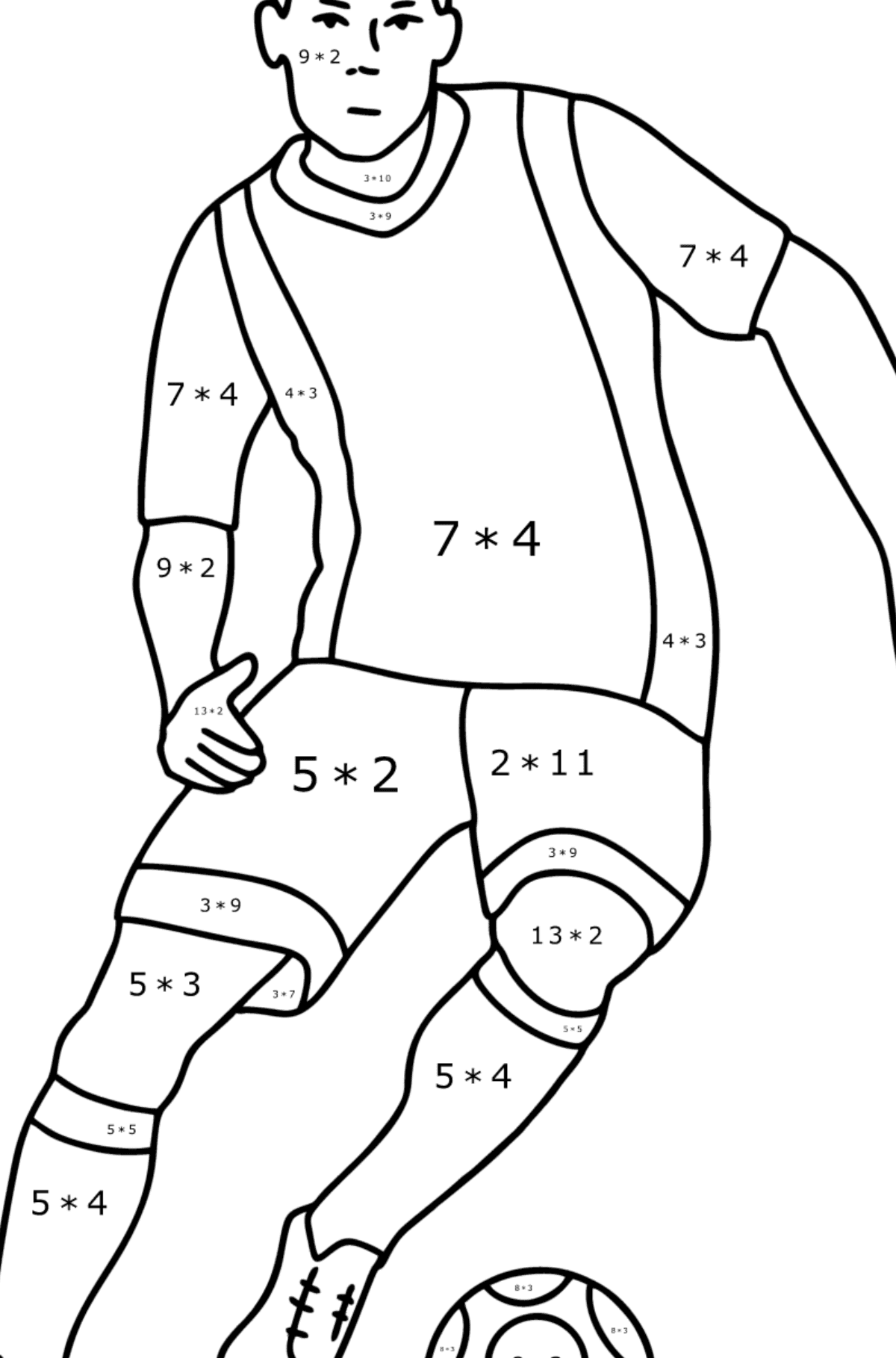 UEFA labdarúgó kifestő - Matematikai színezés - szorzás gyerekeknek