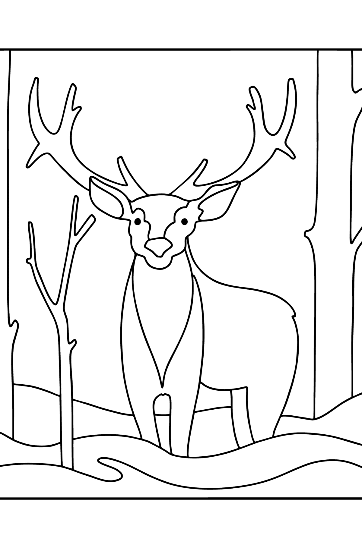 Kış ormandaki geyik boyama sayfası - Boyamalar çocuklar için