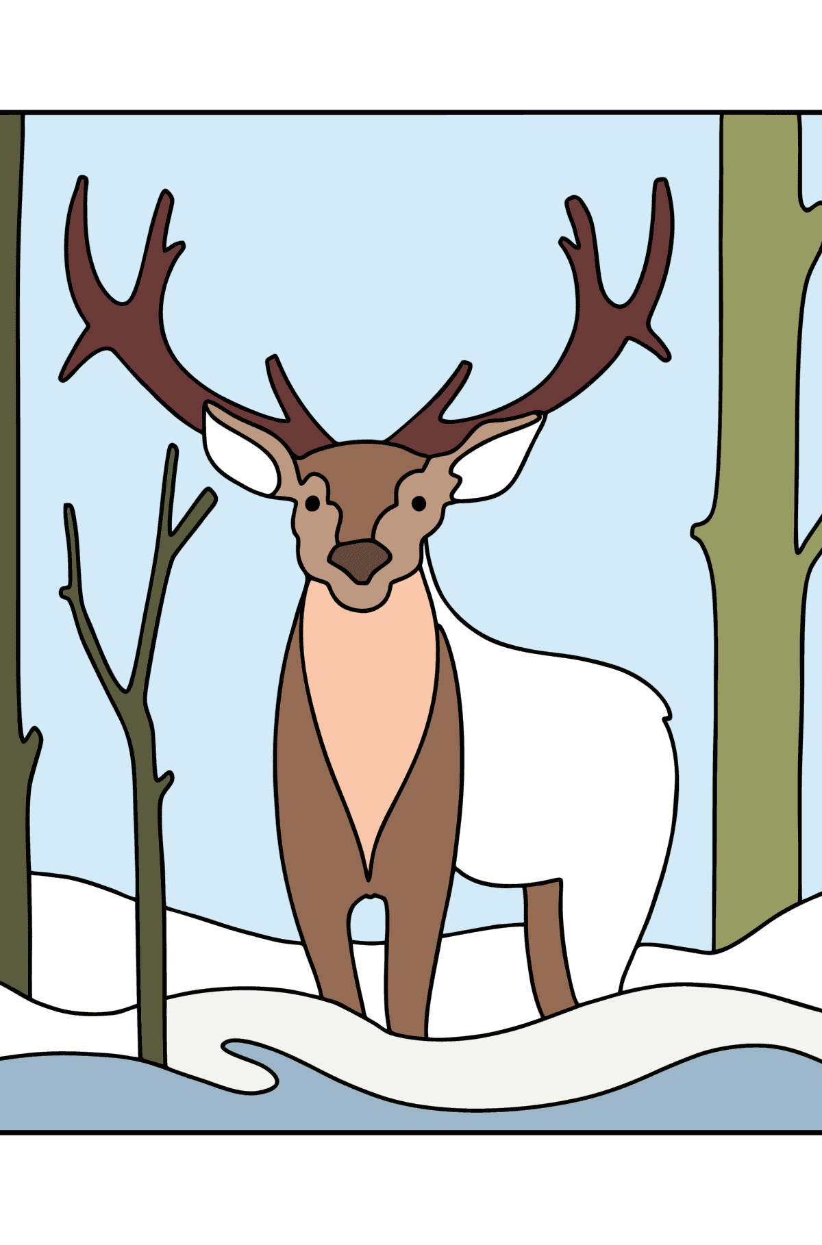 Deer in the winter forest сoloring page - Coloring Pages for Kids