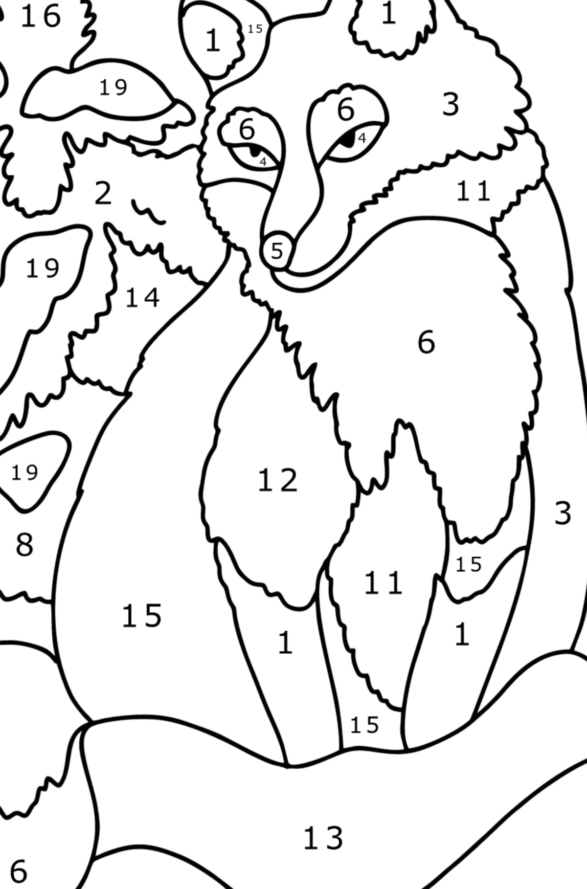Värityskuva Kettu lumessa - Väritys numeroiden mukaan lapsille