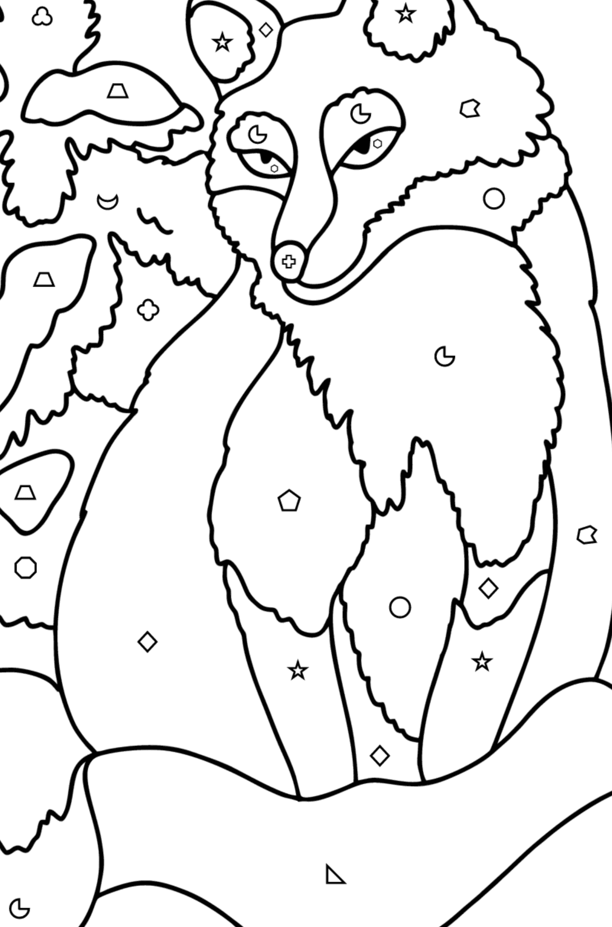 Värityskuva Kettu lumessa - Väritys Geometristen Kuvioden mukaan lapsille