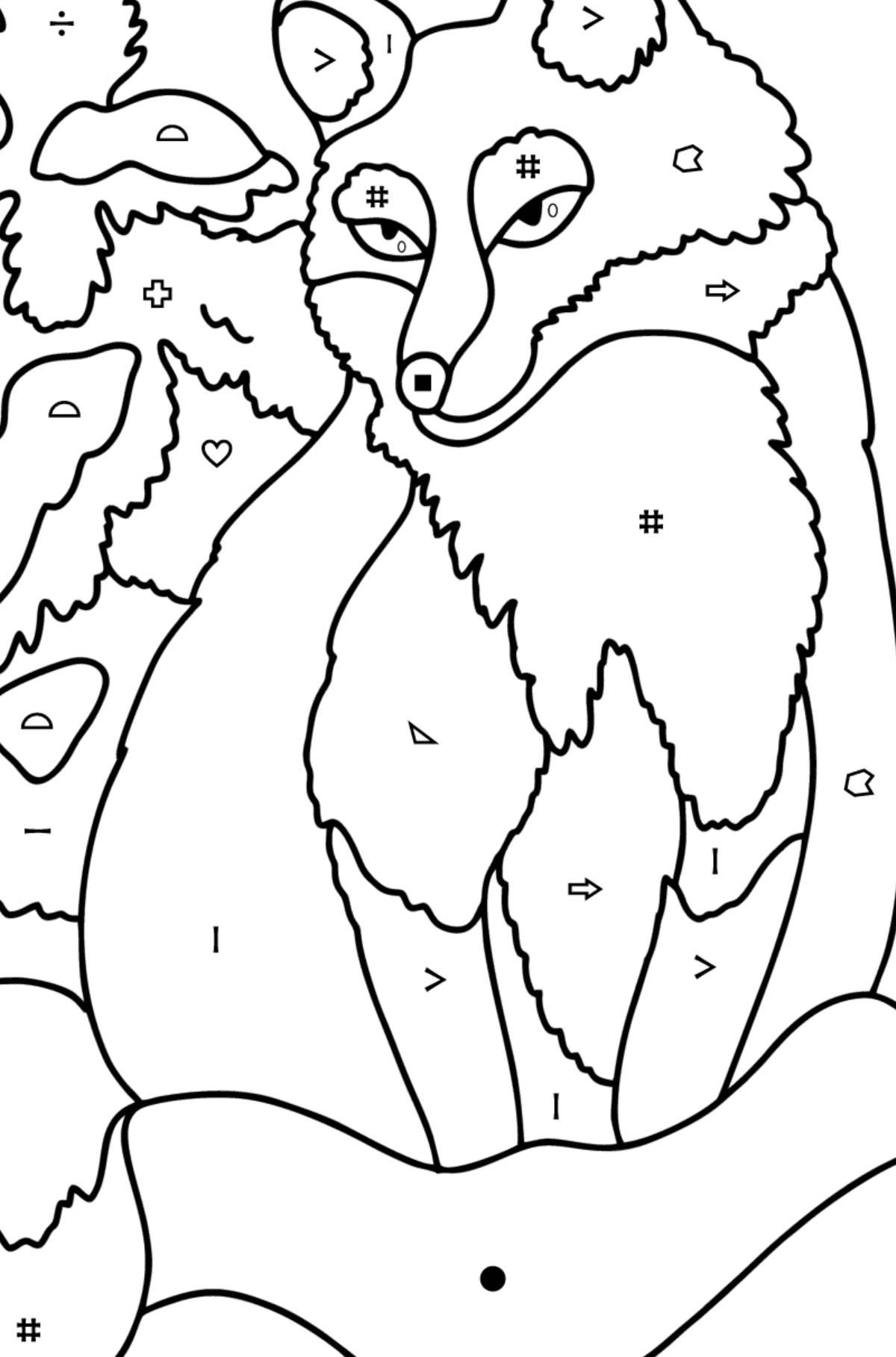 Värityskuva Kettu lumessa - Väritys Symbolien ja Geometristen Kuvioiden mukaan lapsille