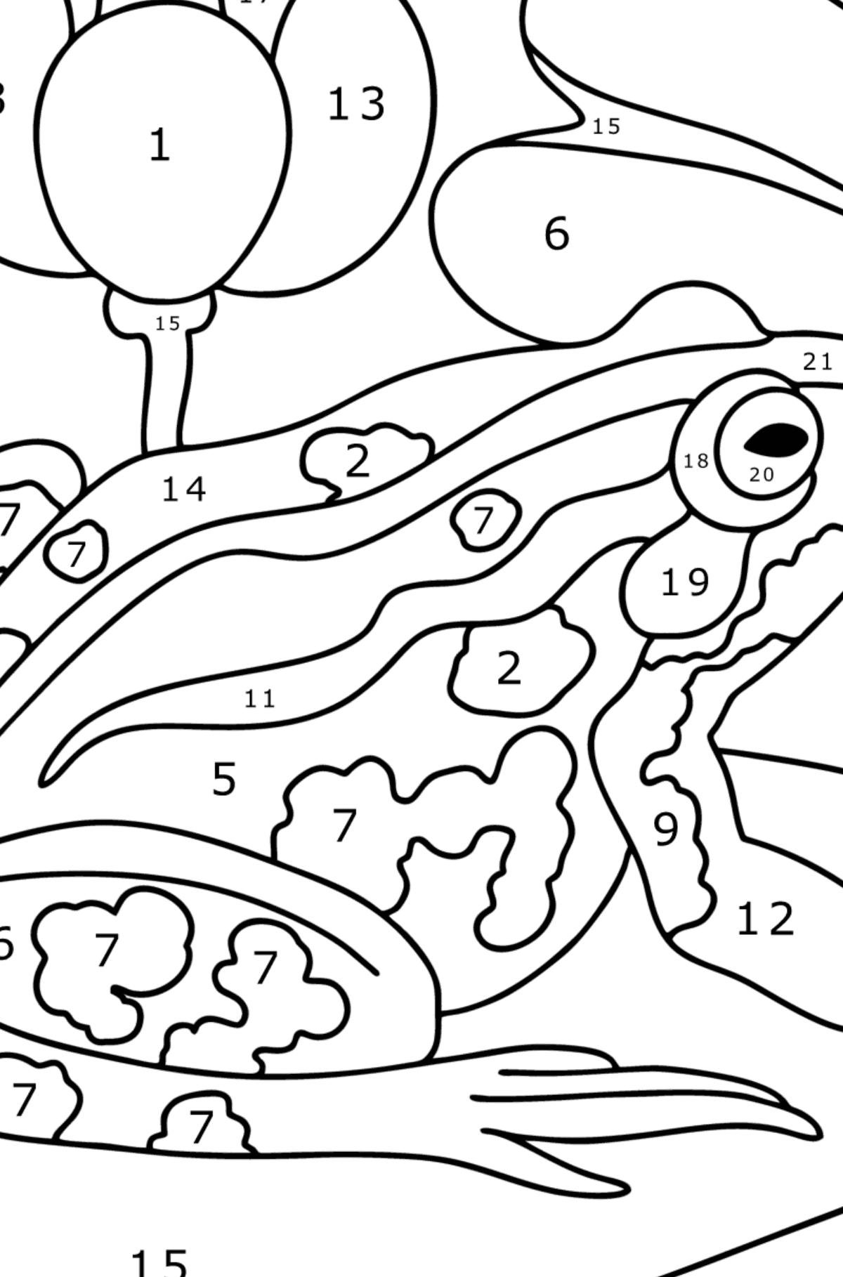 Раскраска Лягушка на озере - По Номерам для Детей