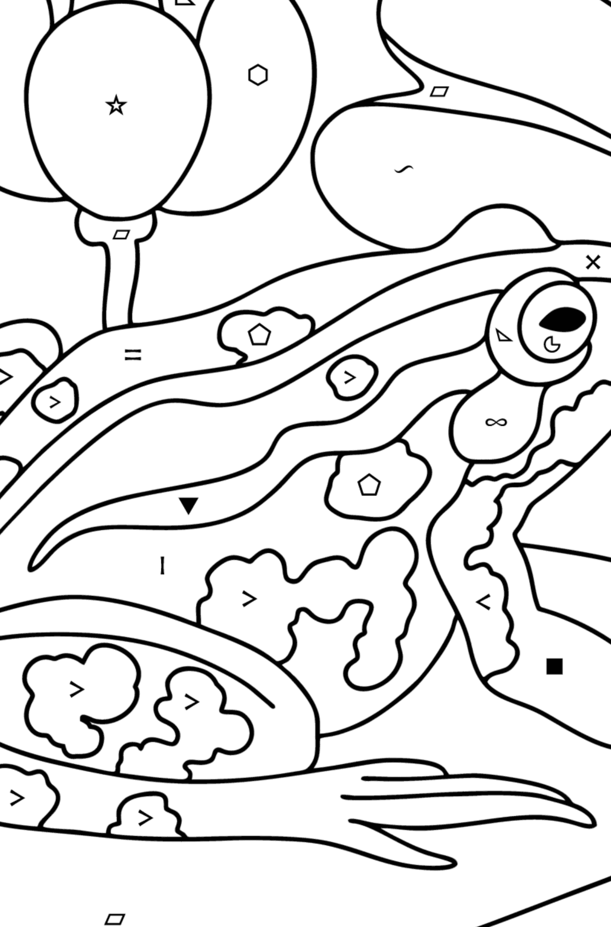 Värityskuva Sammakko järvellä - Väritys Symbolien ja Geometristen Kuvioiden mukaan lapsille