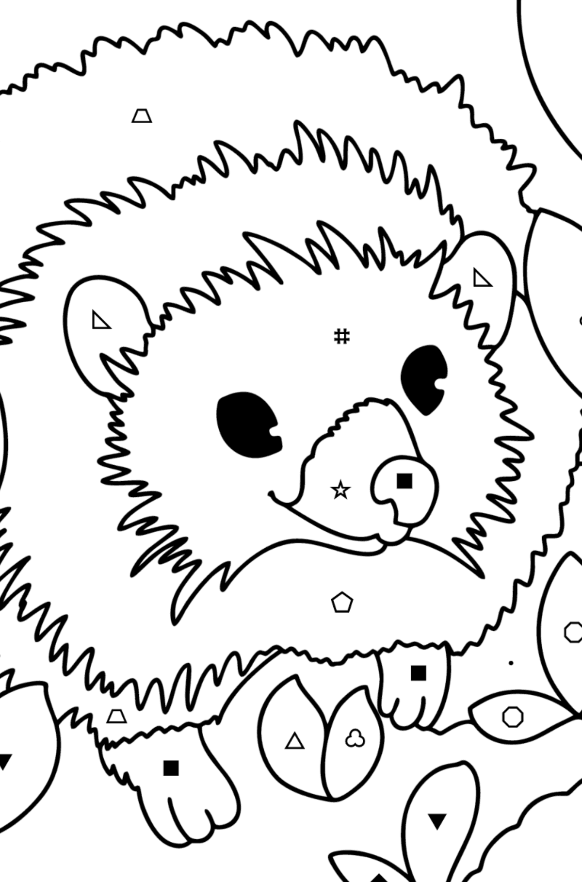 Ormandaki kirpi boyama sayfası - Sembollere ve Geometrik Şekillerle Boyama çocuklar için