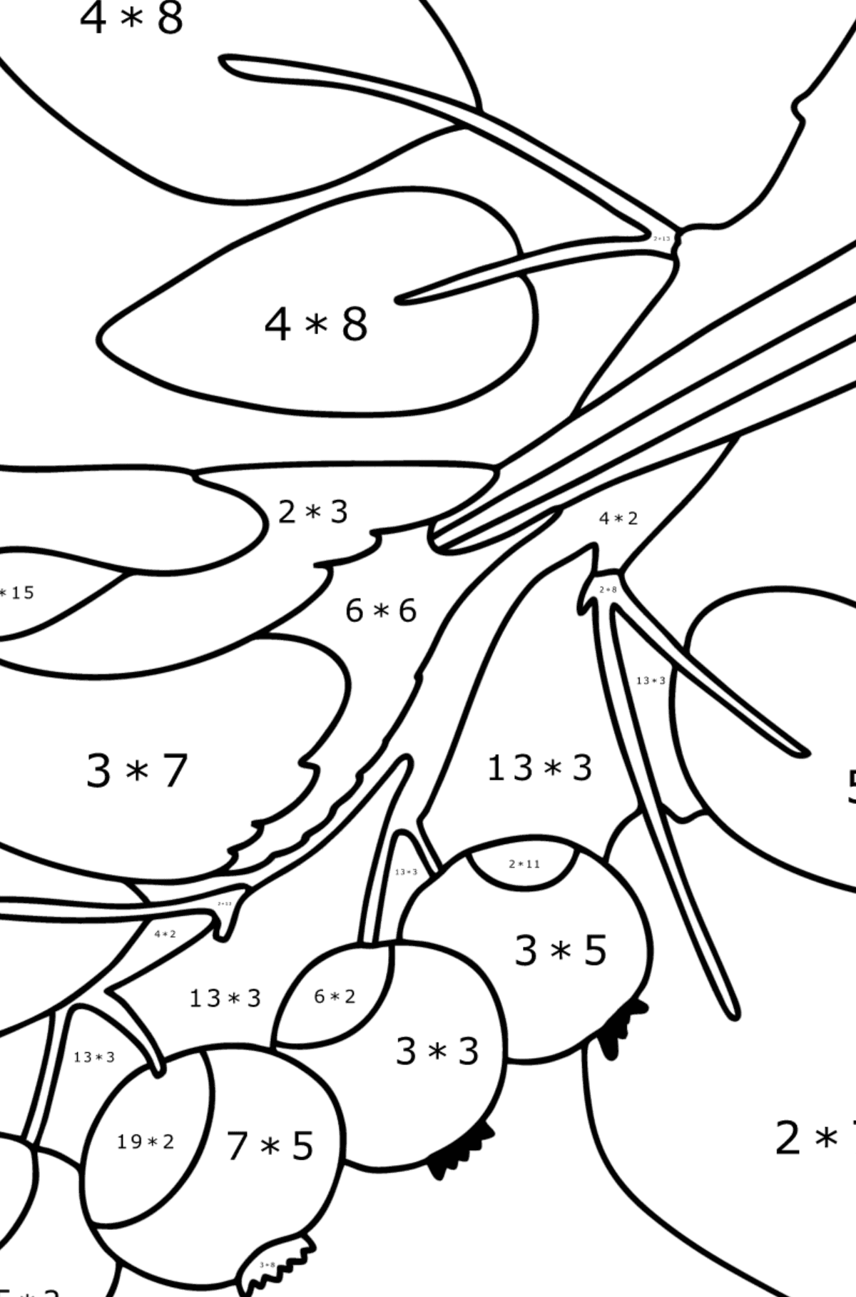 Värityskuva Harakka metsässä - Matemaattinen Värityskirja - Kertolasku lapsille