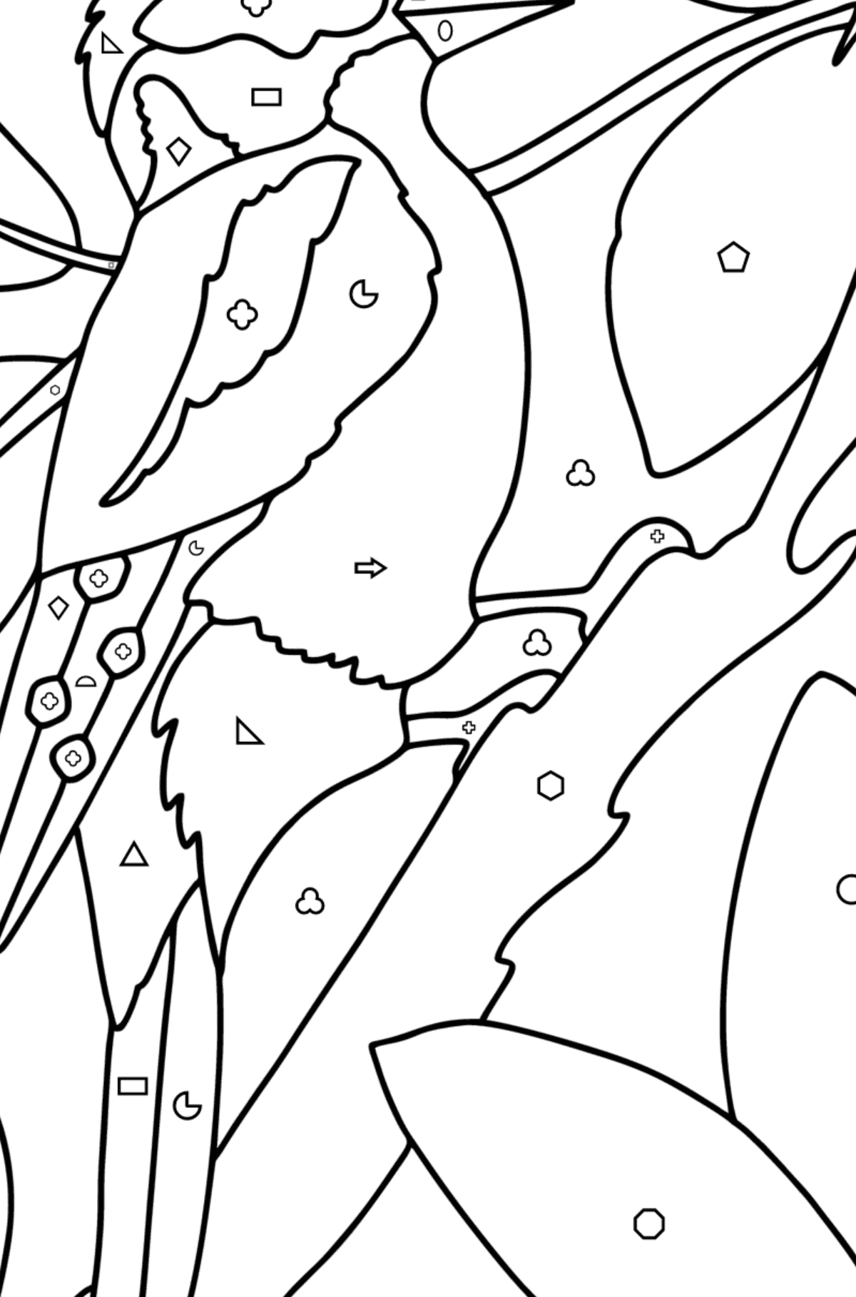 Раскраска Дятел в лесу - Картинка высокого качества для Детей