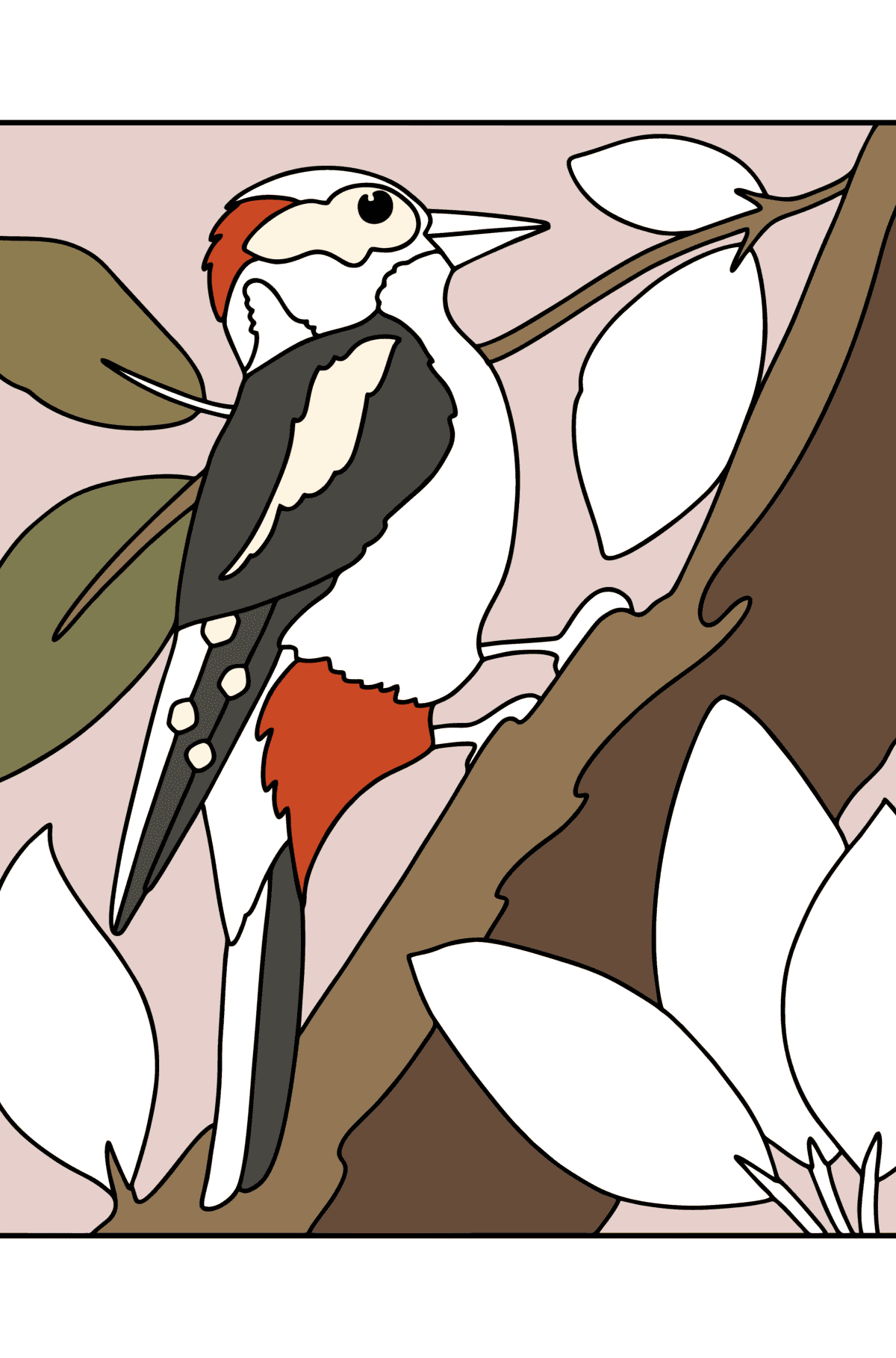 Woodpecker in the forest сoloring page - Coloring Pages for Kids