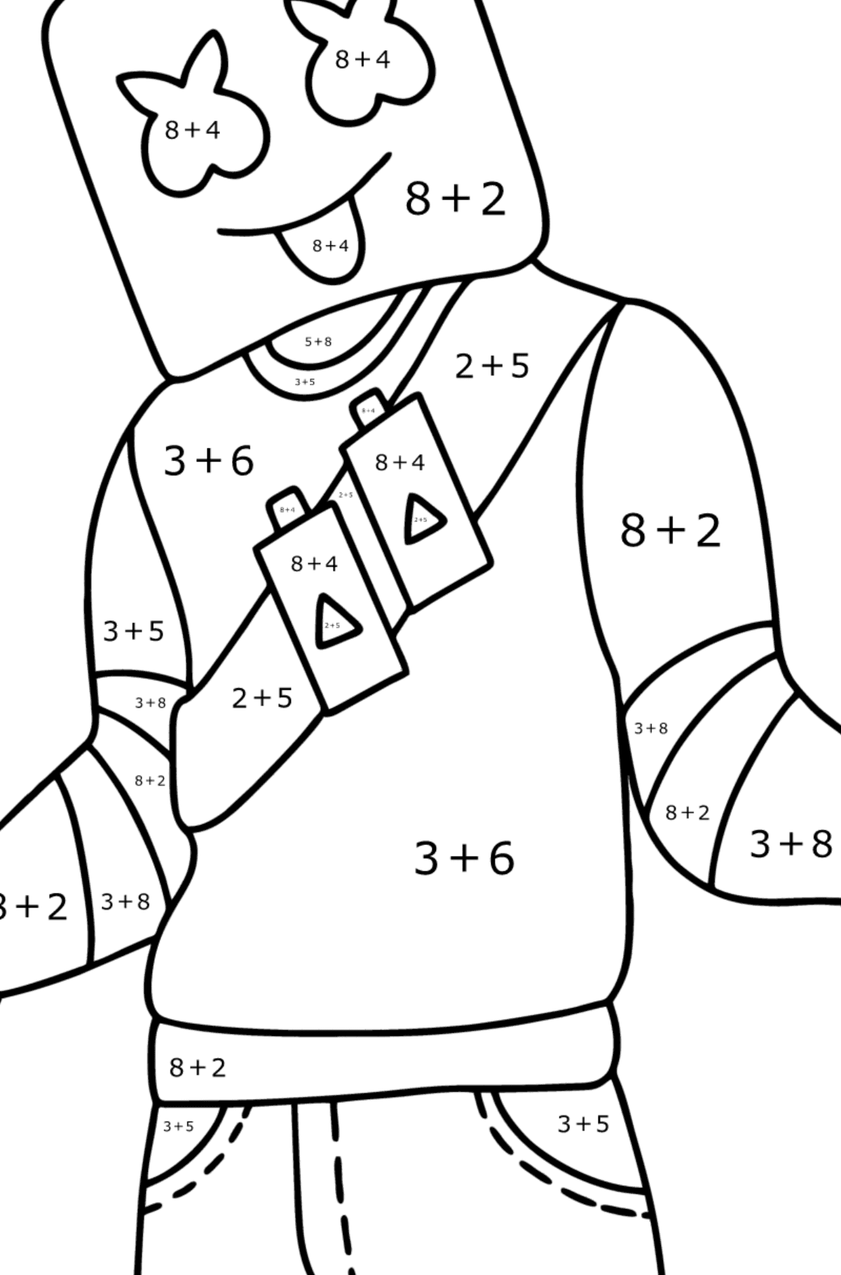 Ausmalbild Fortnite Marshmello - Mathe Ausmalbilder - Addition für Kinder