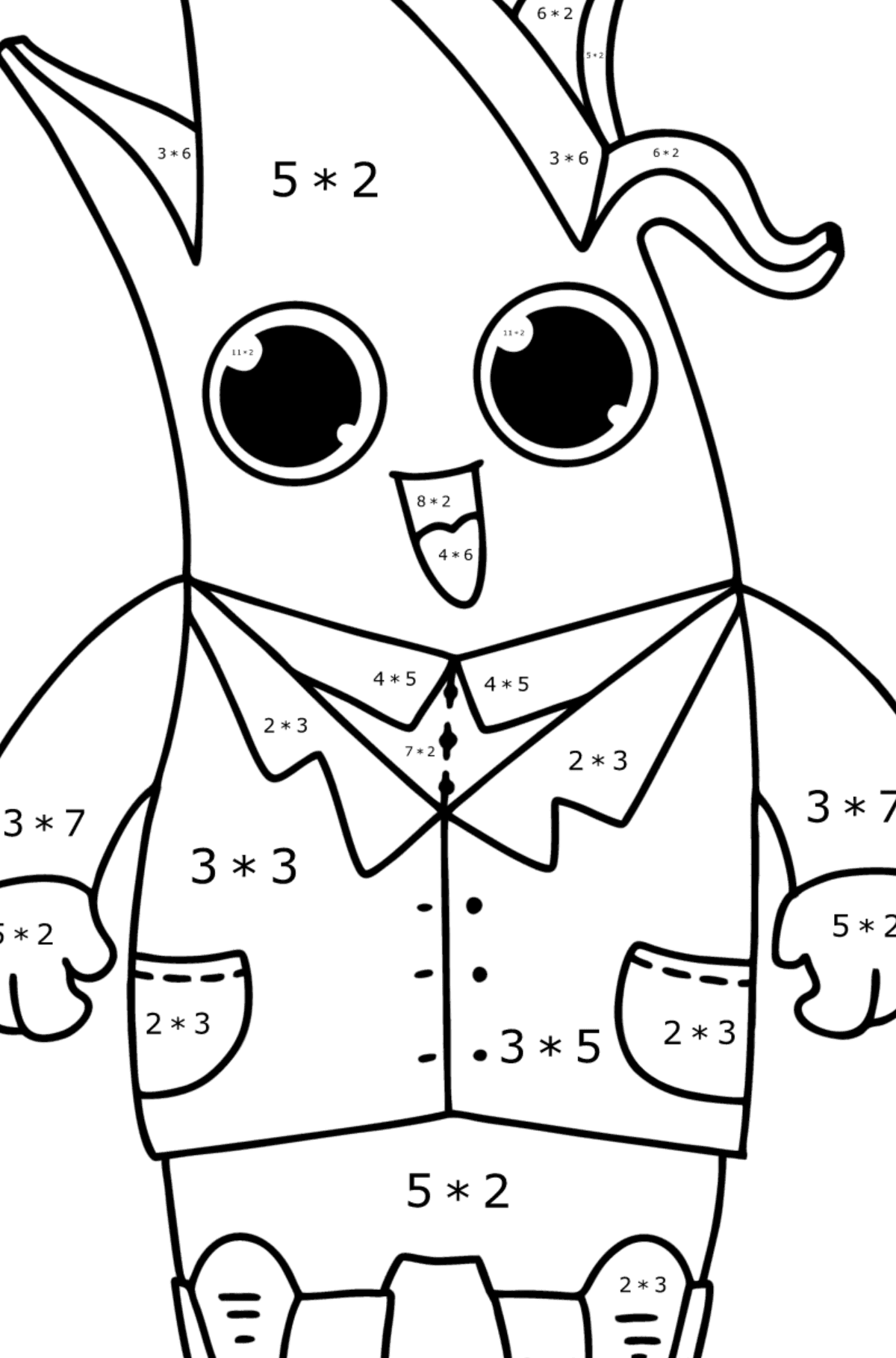 Boyama sayfası Fortnite Peely - Matematik Boyama - Çarpma çocuklar için