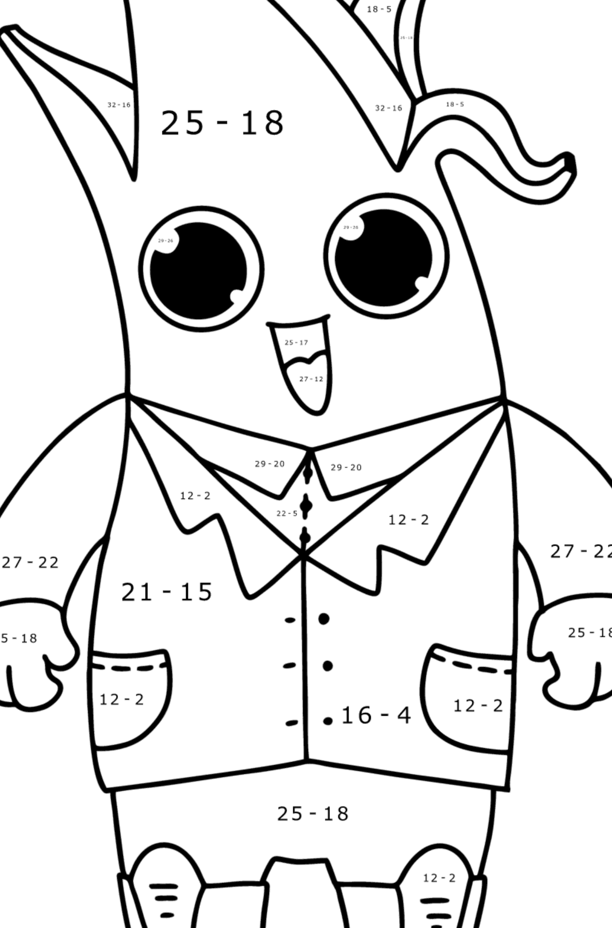 Boyama sayfası Fortnite Peely - Matematik Boyama - Çıkarma çocuklar için