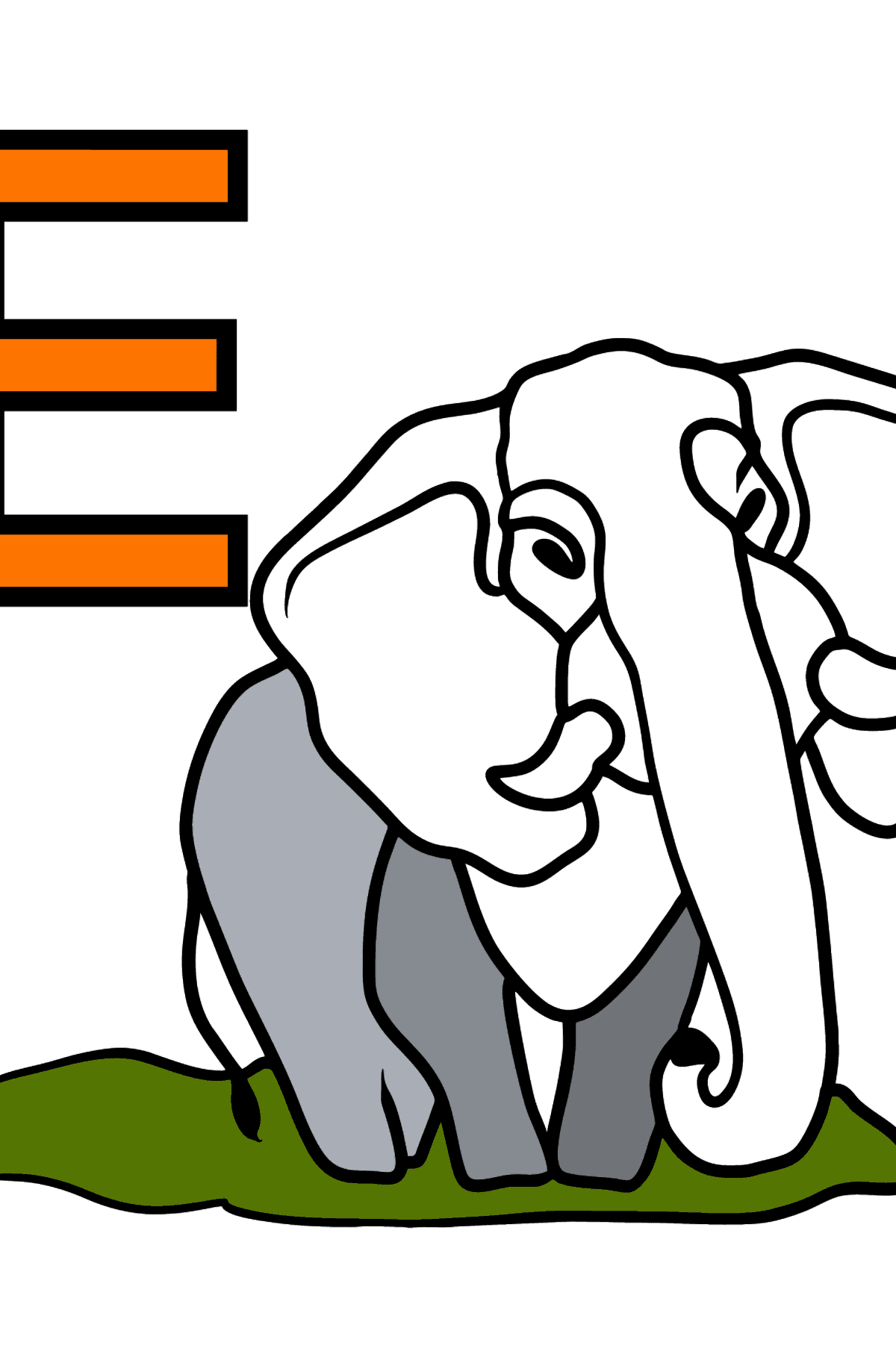 Dibujo de Letra E Francesa para colorear - ÉLÉPHANT - Dibujos para Colorear para Niños