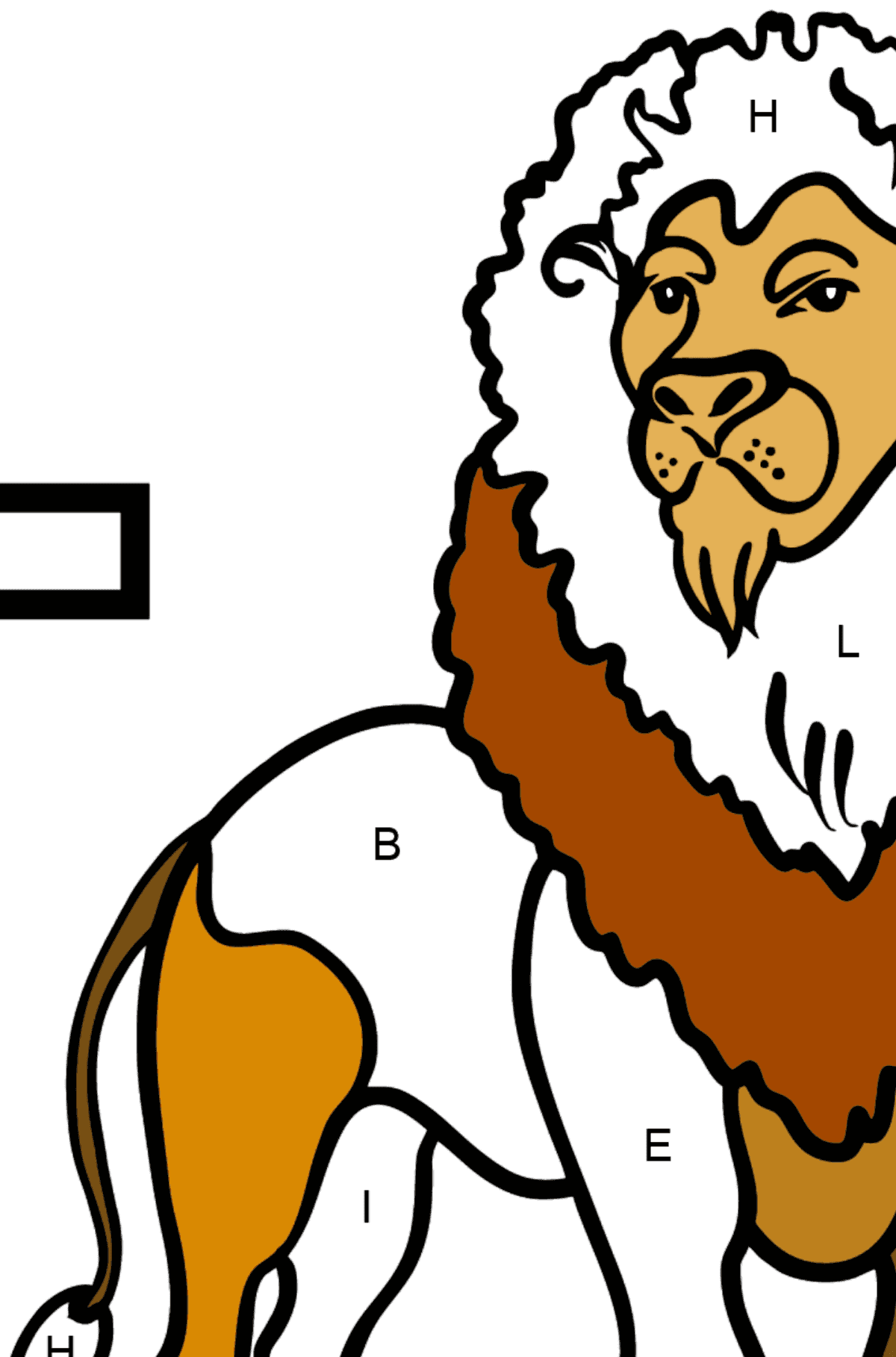 Ausmalbild Französischer Buchstabe L - LION - Ausmalen nach Buchstaben für Kinder