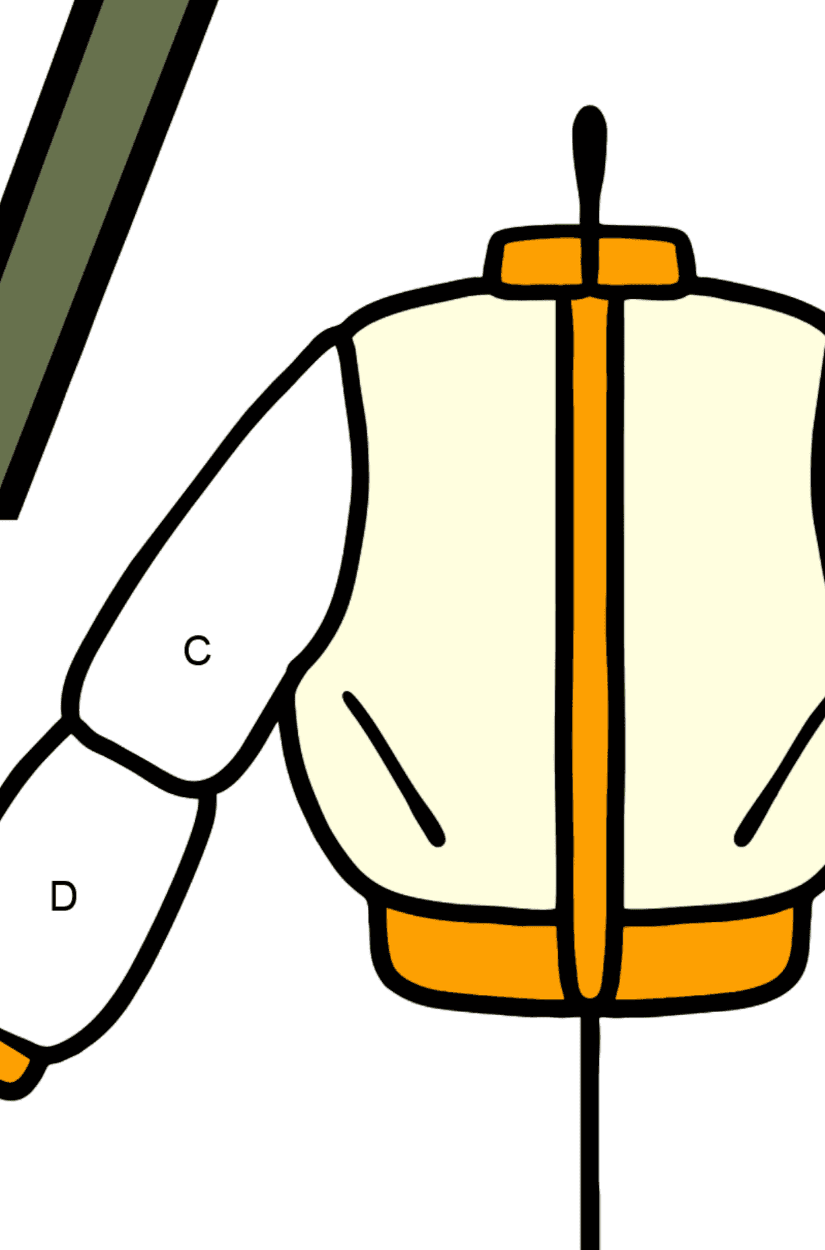 Ausmalbild Französischer Buchstabe V - VESTE - Ausmalen nach Buchstaben für Kinder