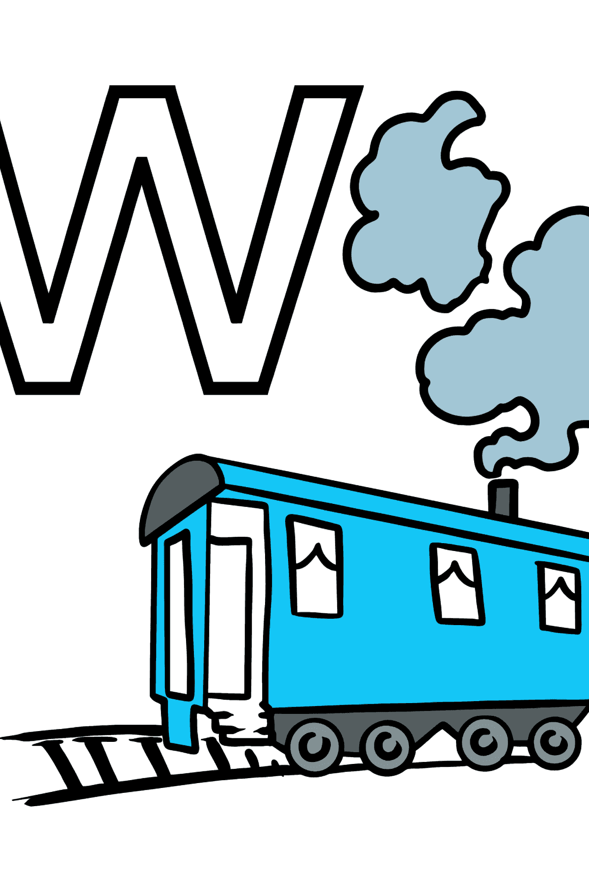 Ausmalbild Französischer Buchstabe W - WAGON - Malvorlagen für Kinder