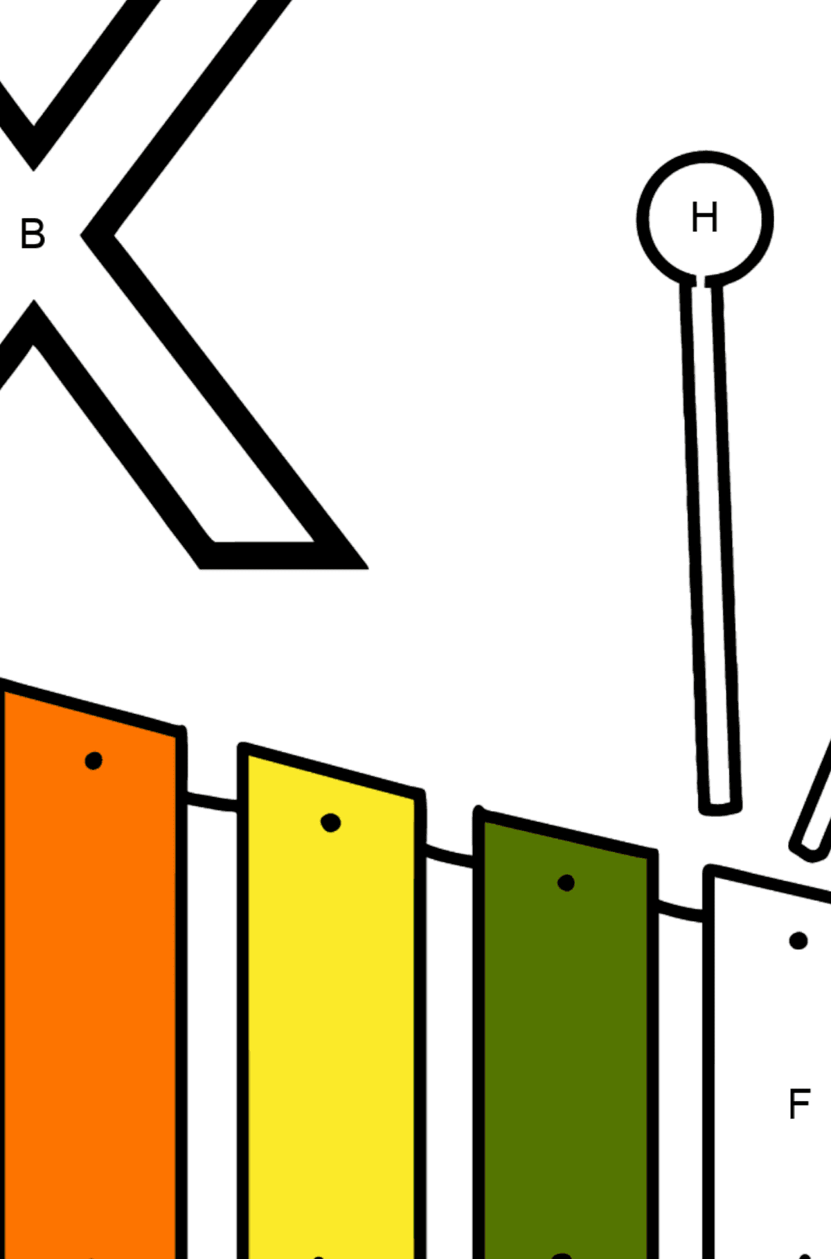 French Letter X coloring pages - XYLOPHONE - Coloring by Letters for Kids