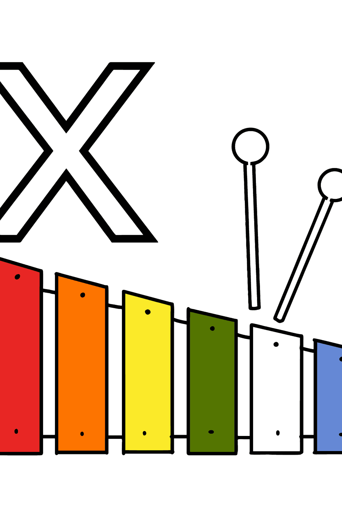 Ausmalbild Französischer Buchstabe X - XYLOPHONE - Malvorlagen für Kinder