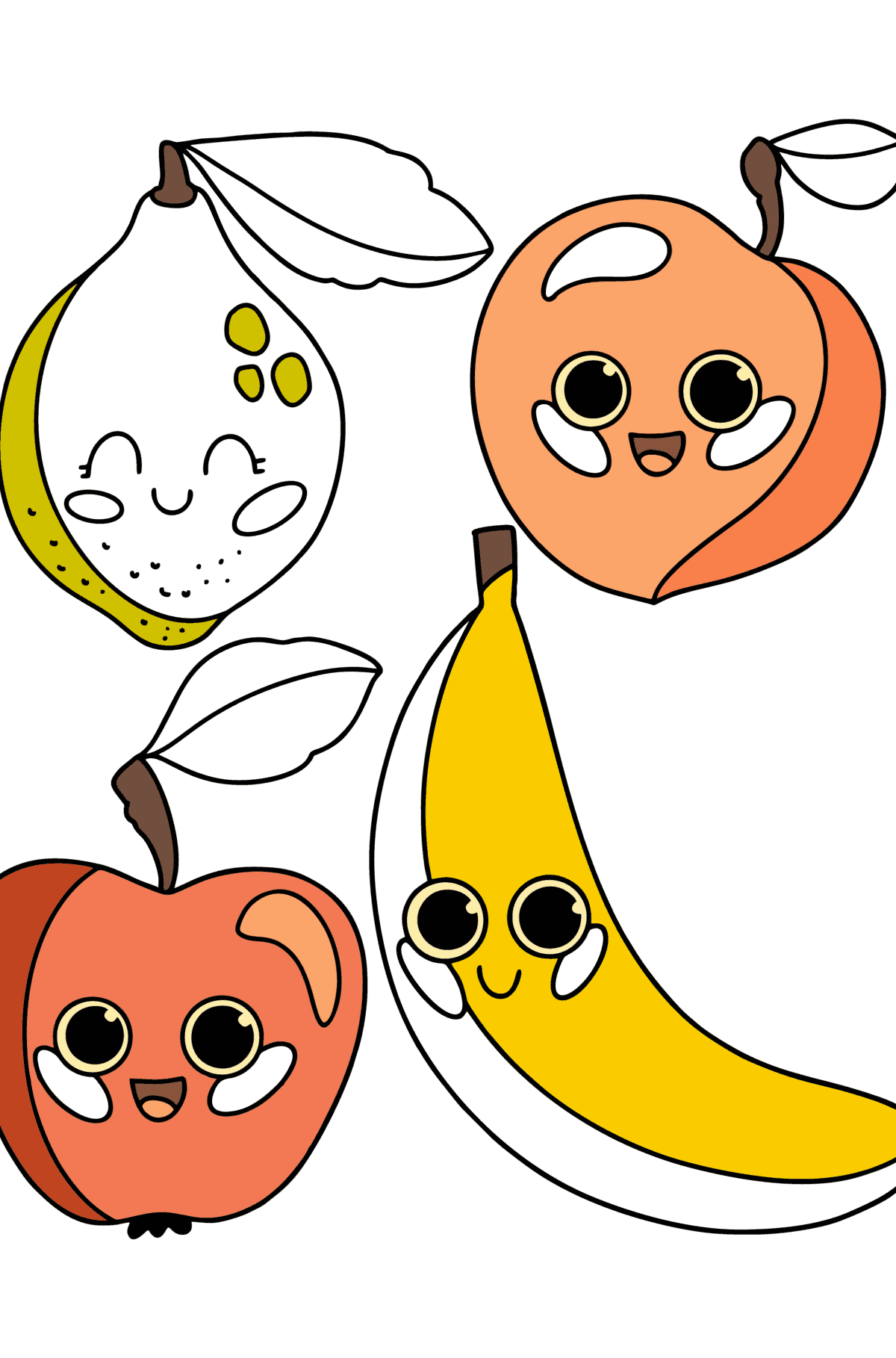 Målarbild Tecknade frukter - Målarbilder För barn