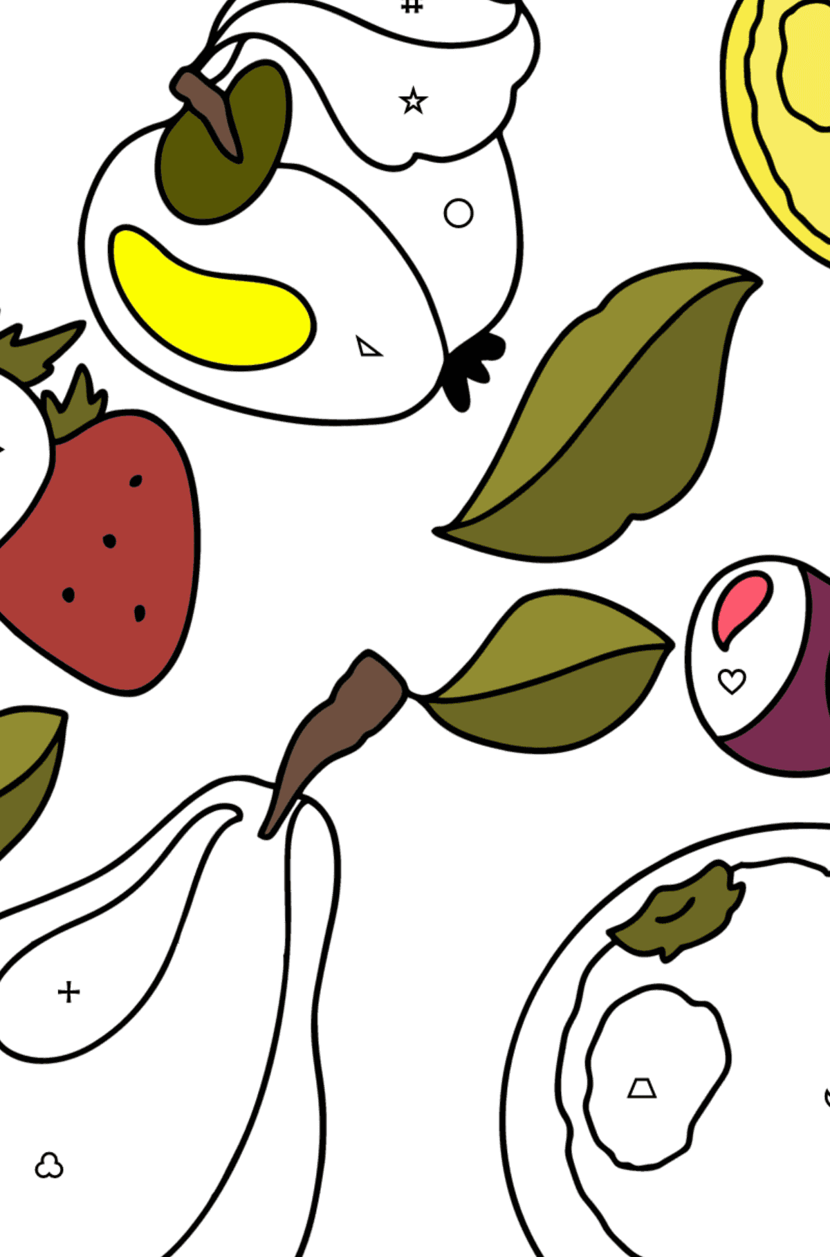 Fruchtsatz ausmalbild - Ausmalen nach Symbolen für Kinder