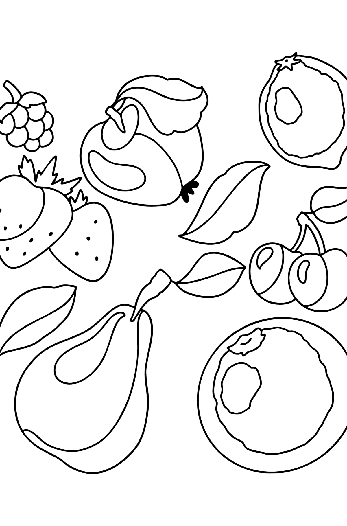 Gyümölcskészlet 1 kifestő - Színező oldalak gyerekeknek