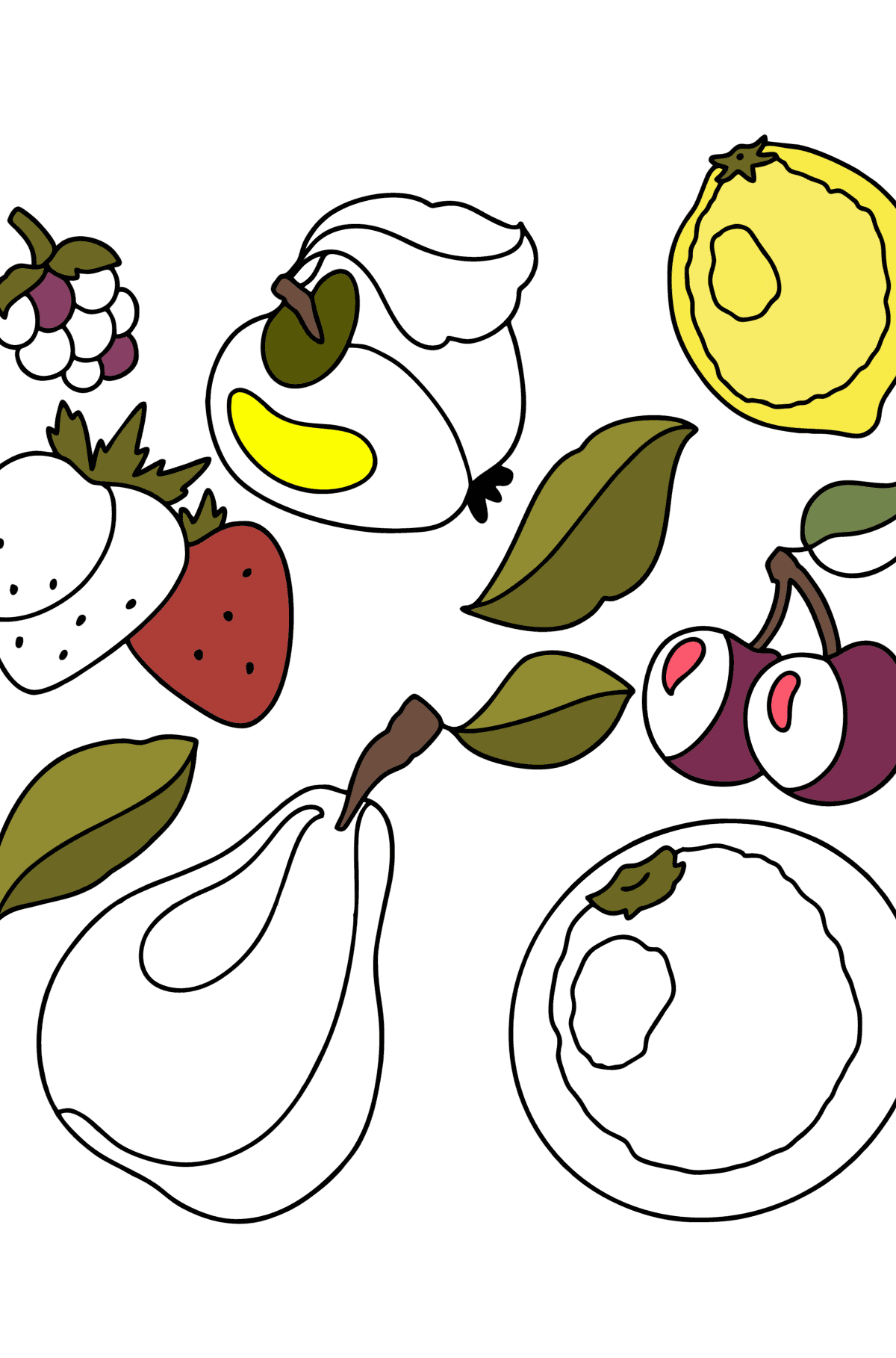 Tegning til fargelegging Fruktsett 1 - Tegninger til fargelegging for barn