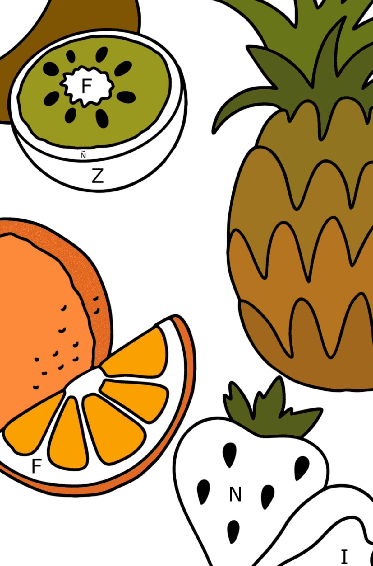 Dibujo Juego de frutas 3 para colorear - Colorear por Letras para Niños