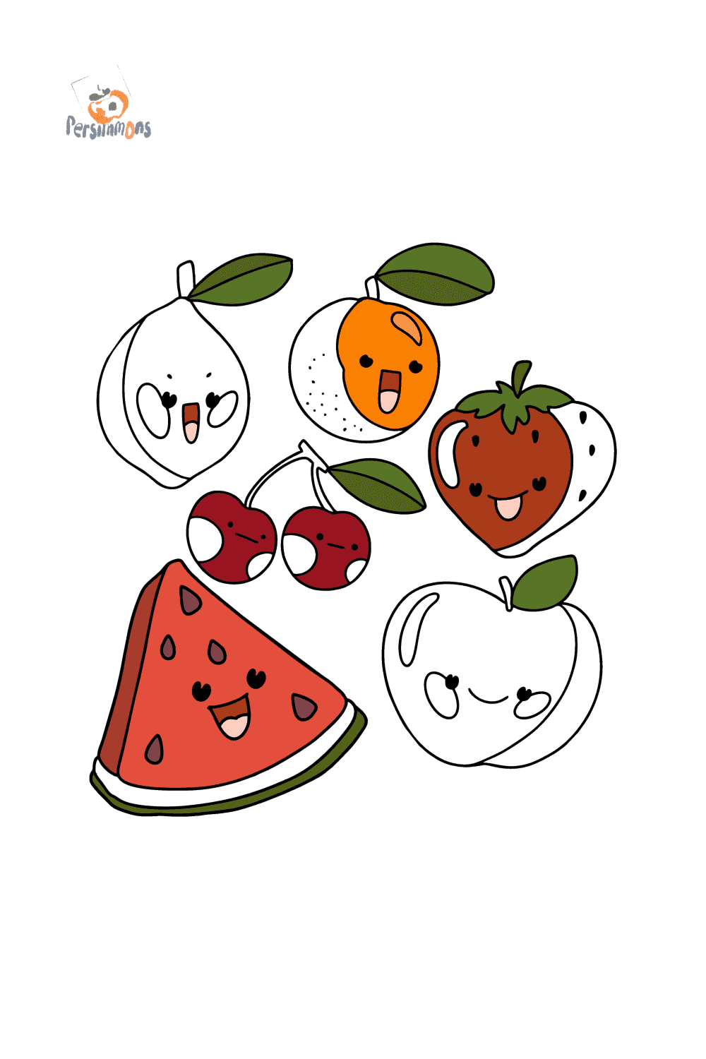 Tegning til fargelegging Kawaii frukt ♥ Online og skrive ut gratis!