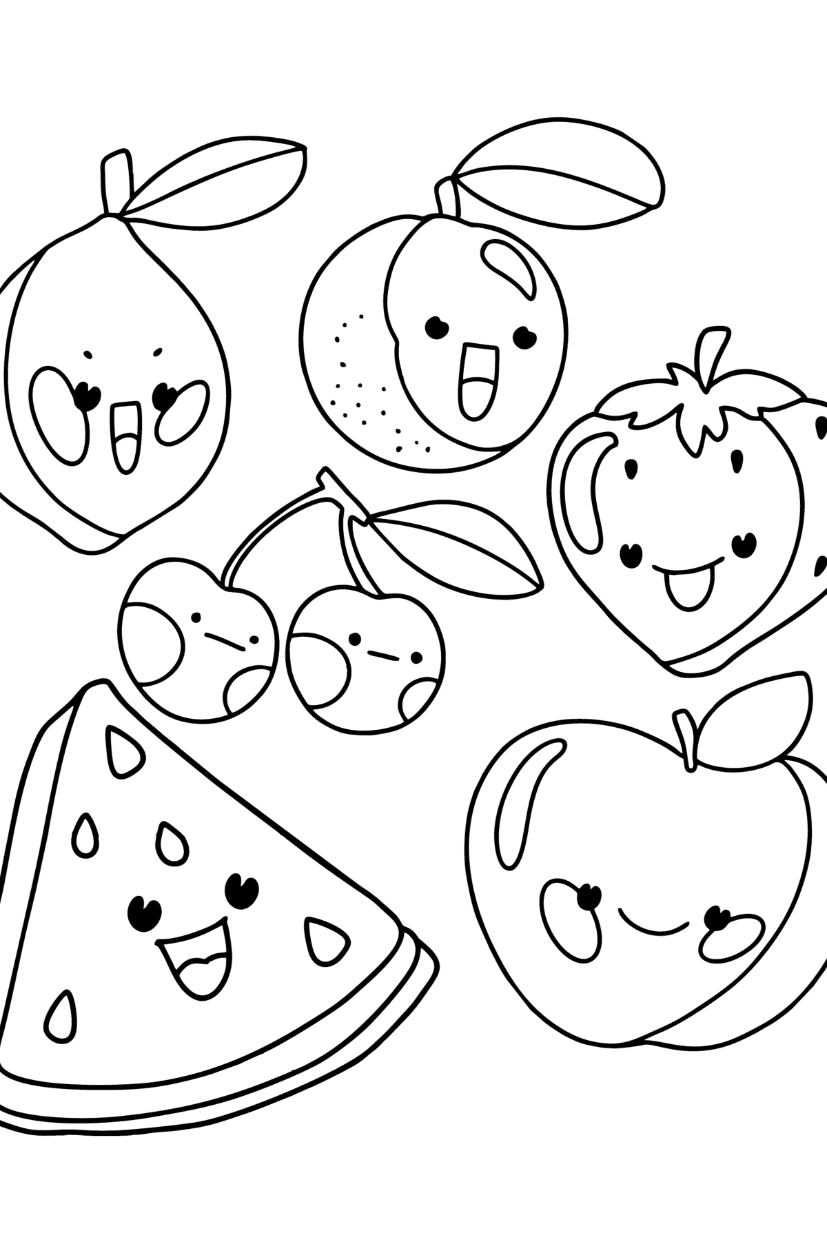 Tegning til farvning Kawaii frugter - Tegninger til farvelægning for børn
