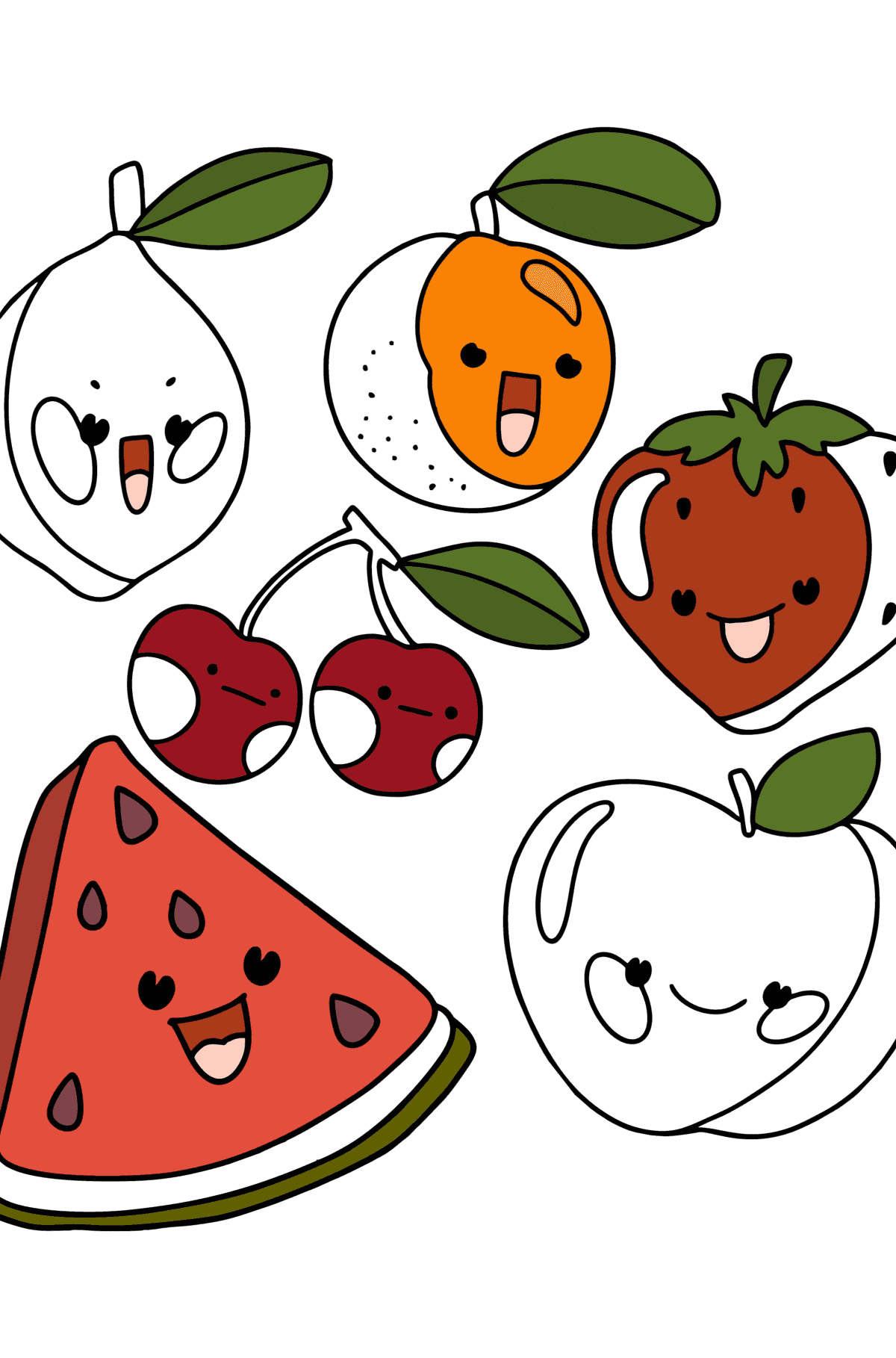 Kawaii fruits сolouring page - Coloring Pages for Kids