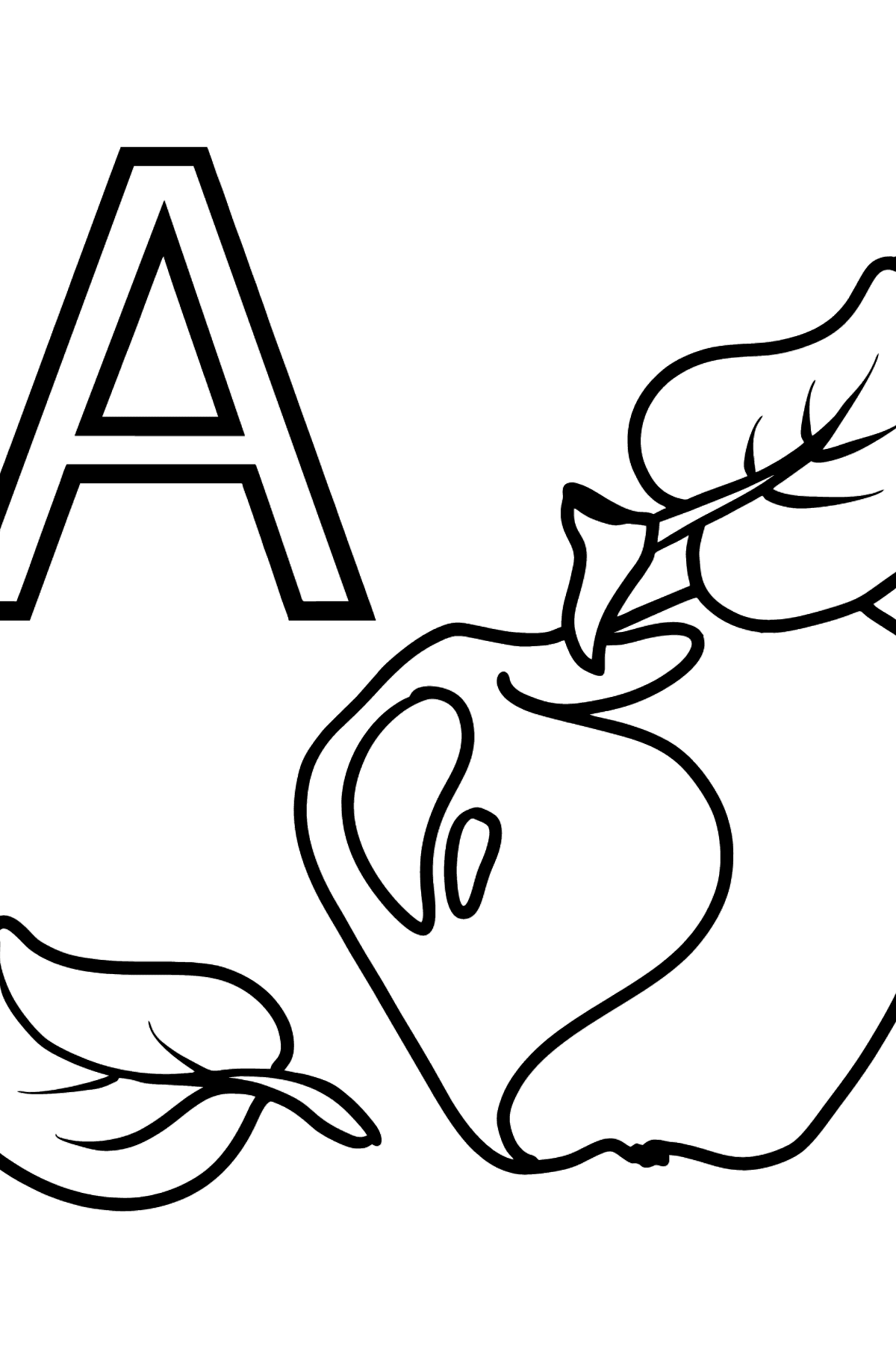 Раскраска Буква A немецкого алфавита - APFEL - Картинки для Детей